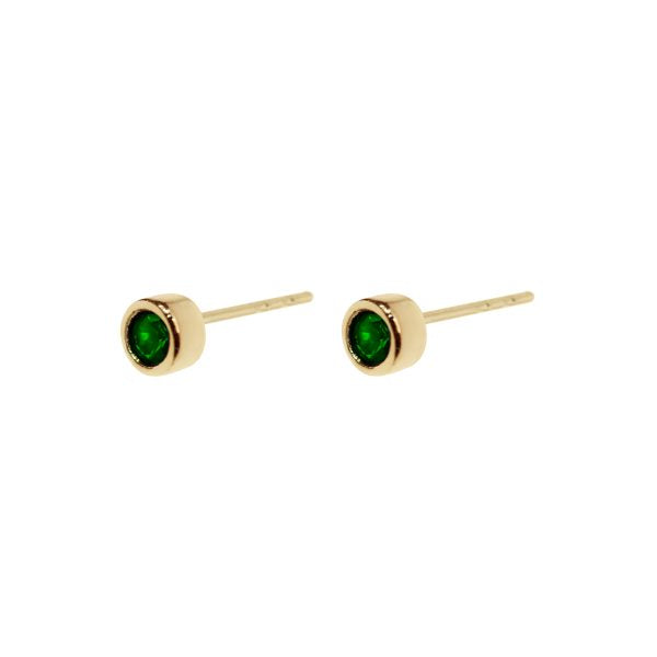 Gold Plated Bezel Set Green Cubic Zirconia Stud Earrings