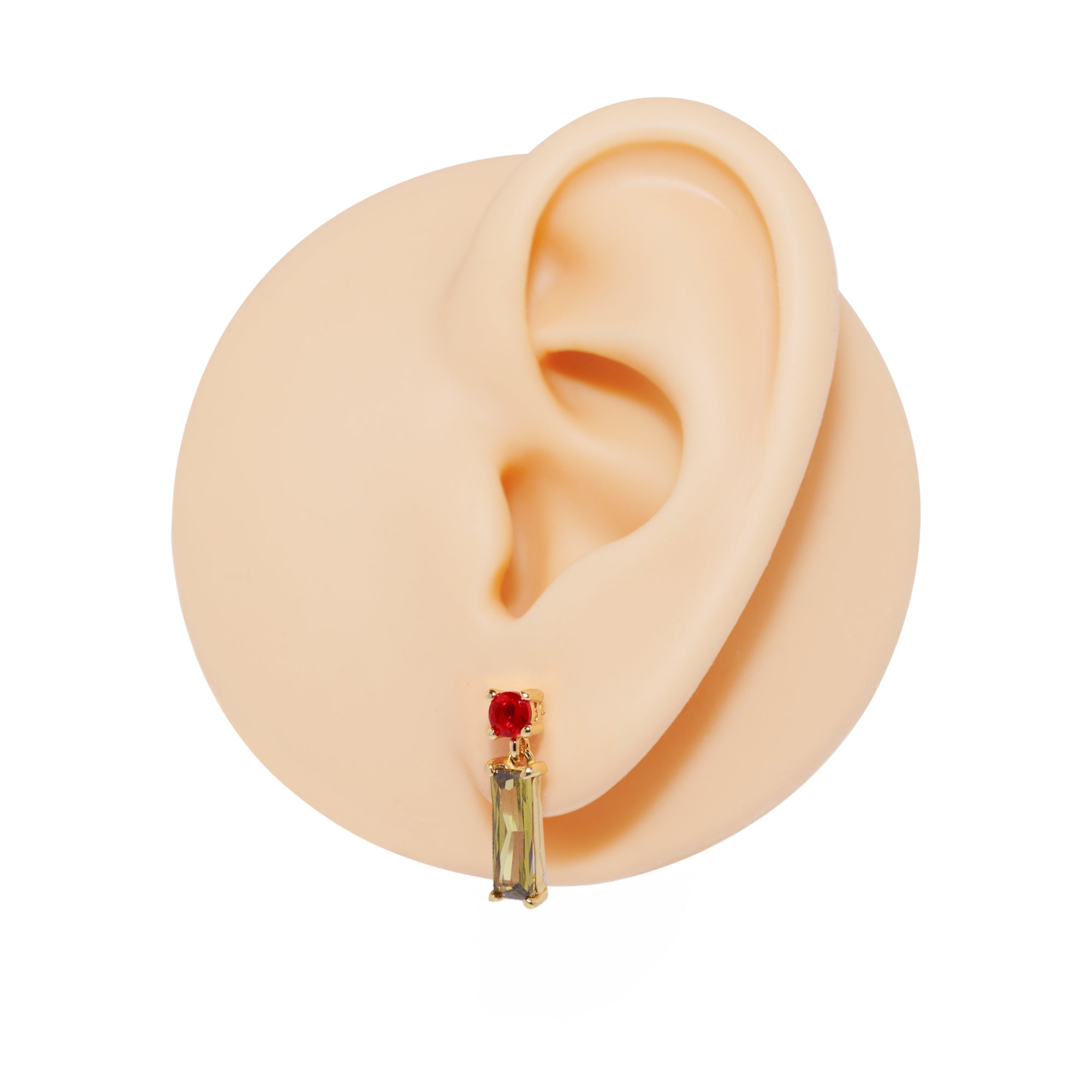 Gold Plated Red and Green Cubic Zirconia Drop Earrings