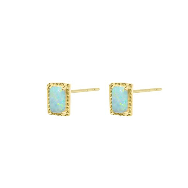 Gold Plated Rectangle Blue Opalite Stud Earrings