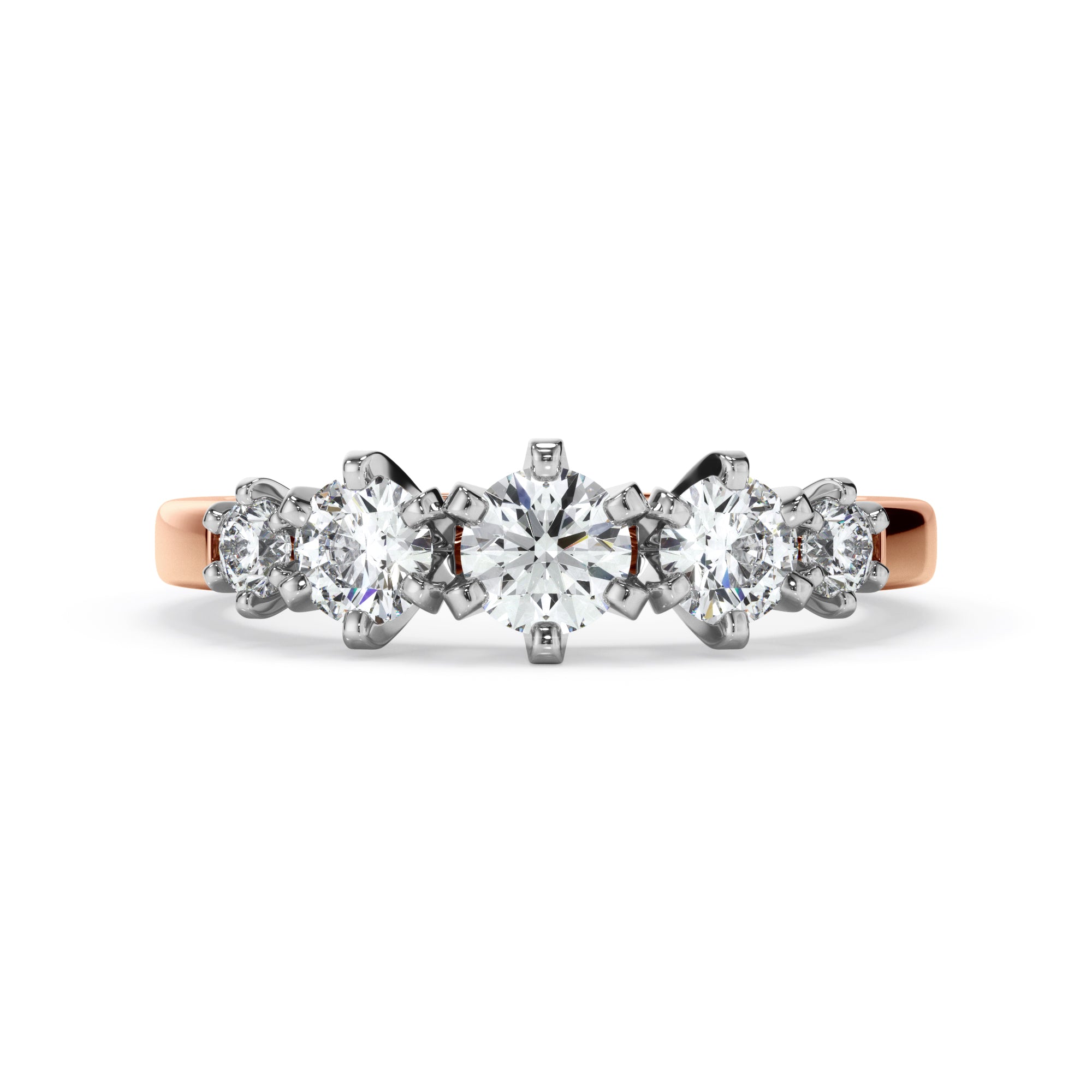 18ct Rose and White Gold Round Brilliant Cut Five Stone Ring