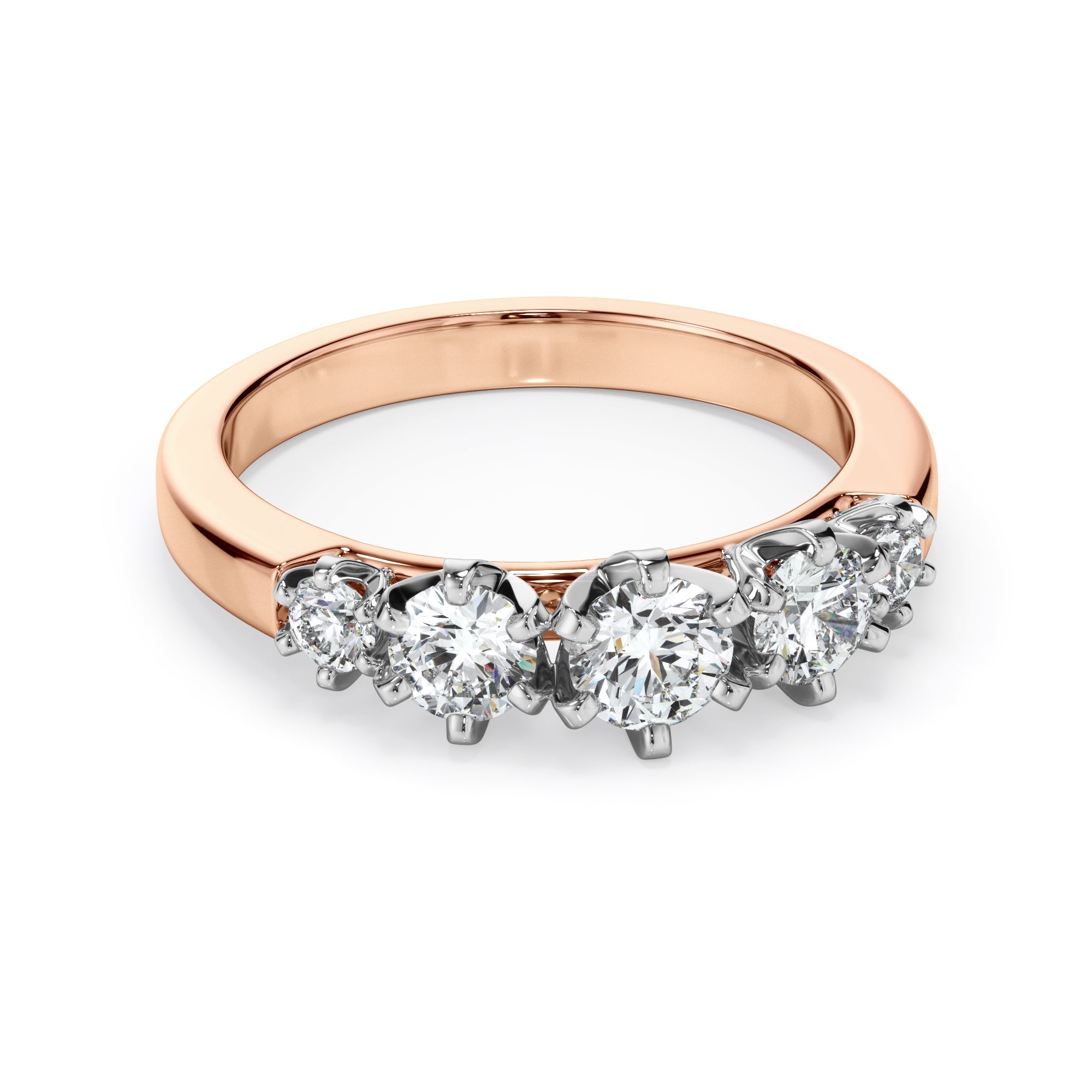 18ct Rose and White Gold Round Brilliant Cut Five Stone Ring