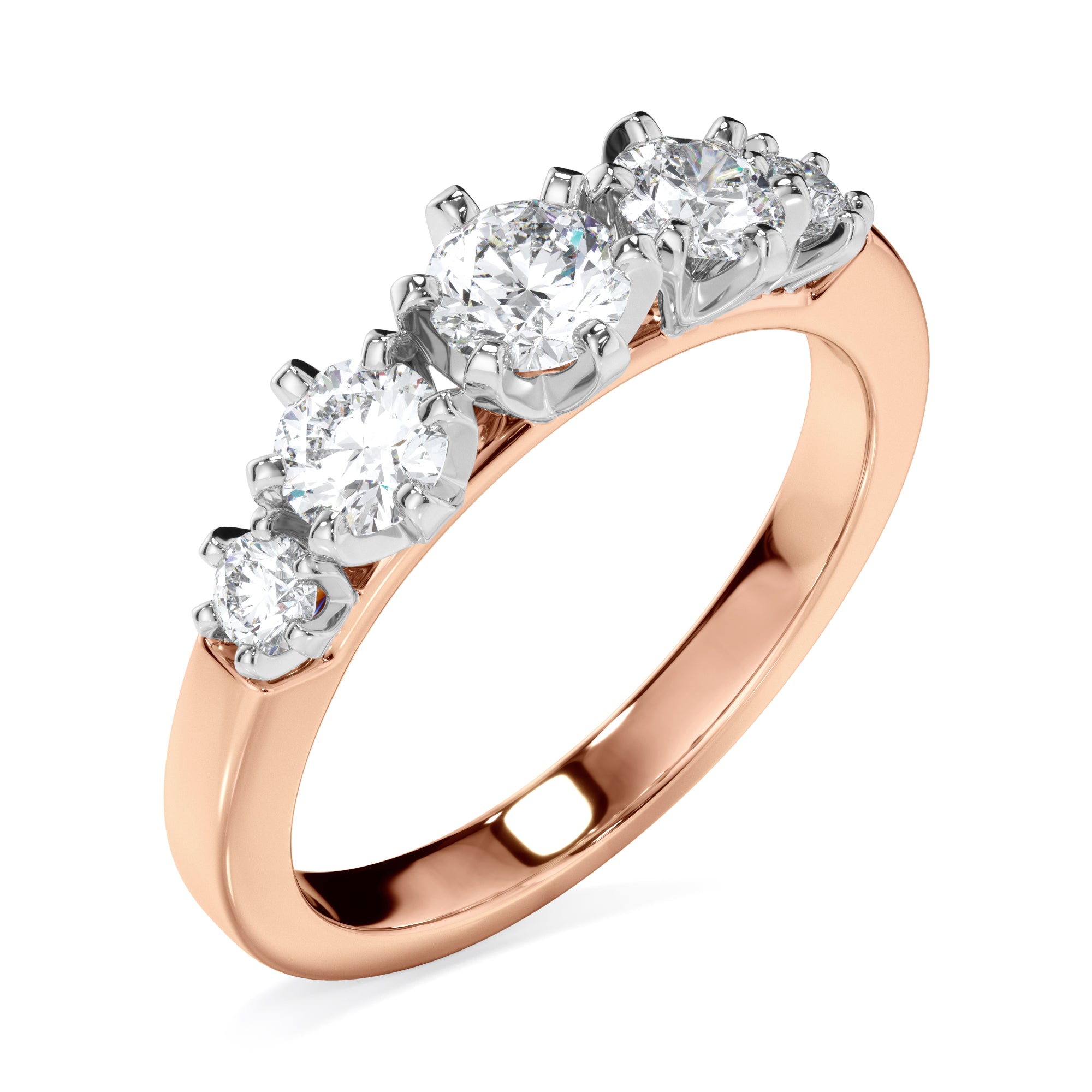 18ct Rose and White Gold Round Brilliant Cut Five Stone Ring