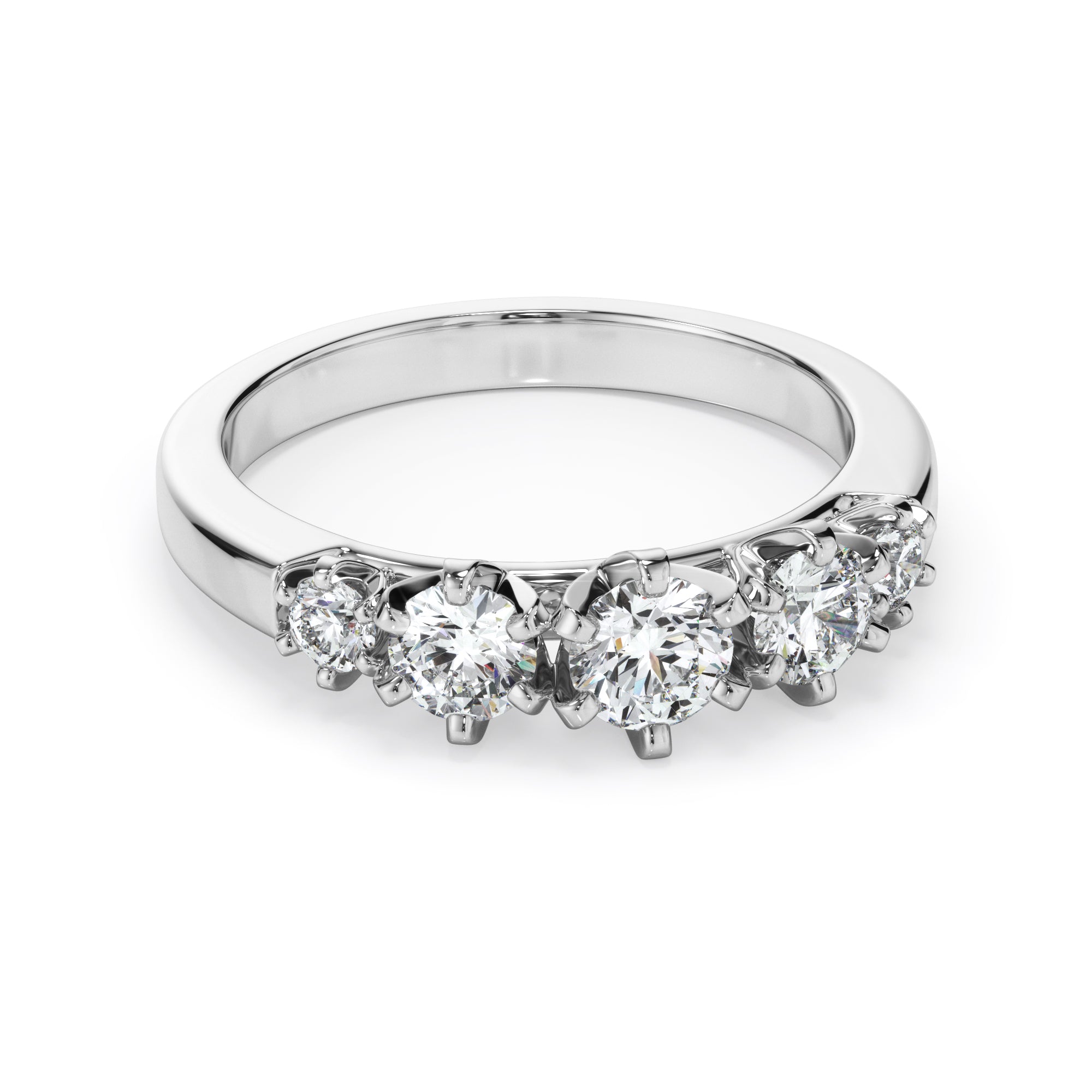 18ct White Gold Round Brilliant Cut Five Stone Ring