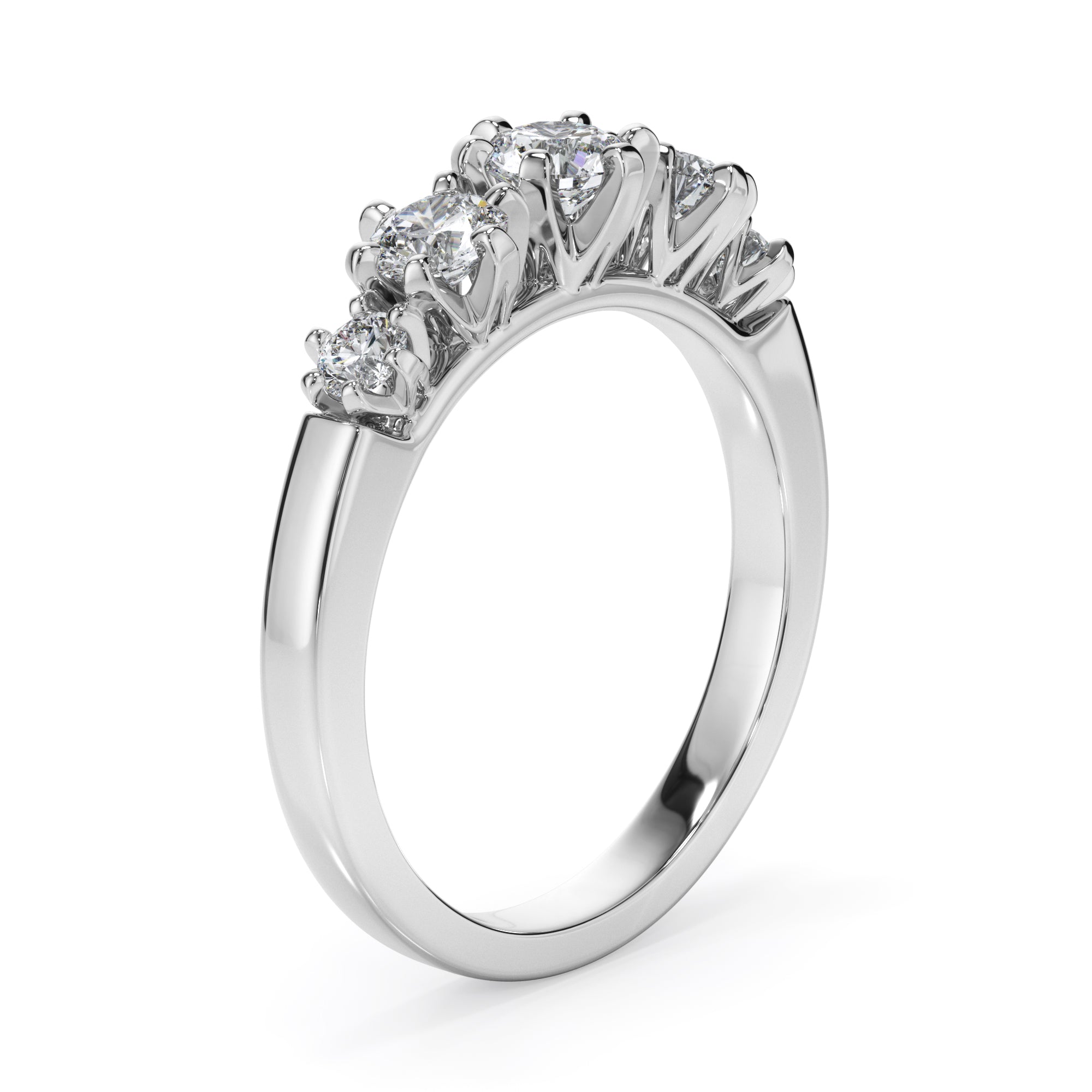 18ct White Gold Round Brilliant Cut Five Stone Ring