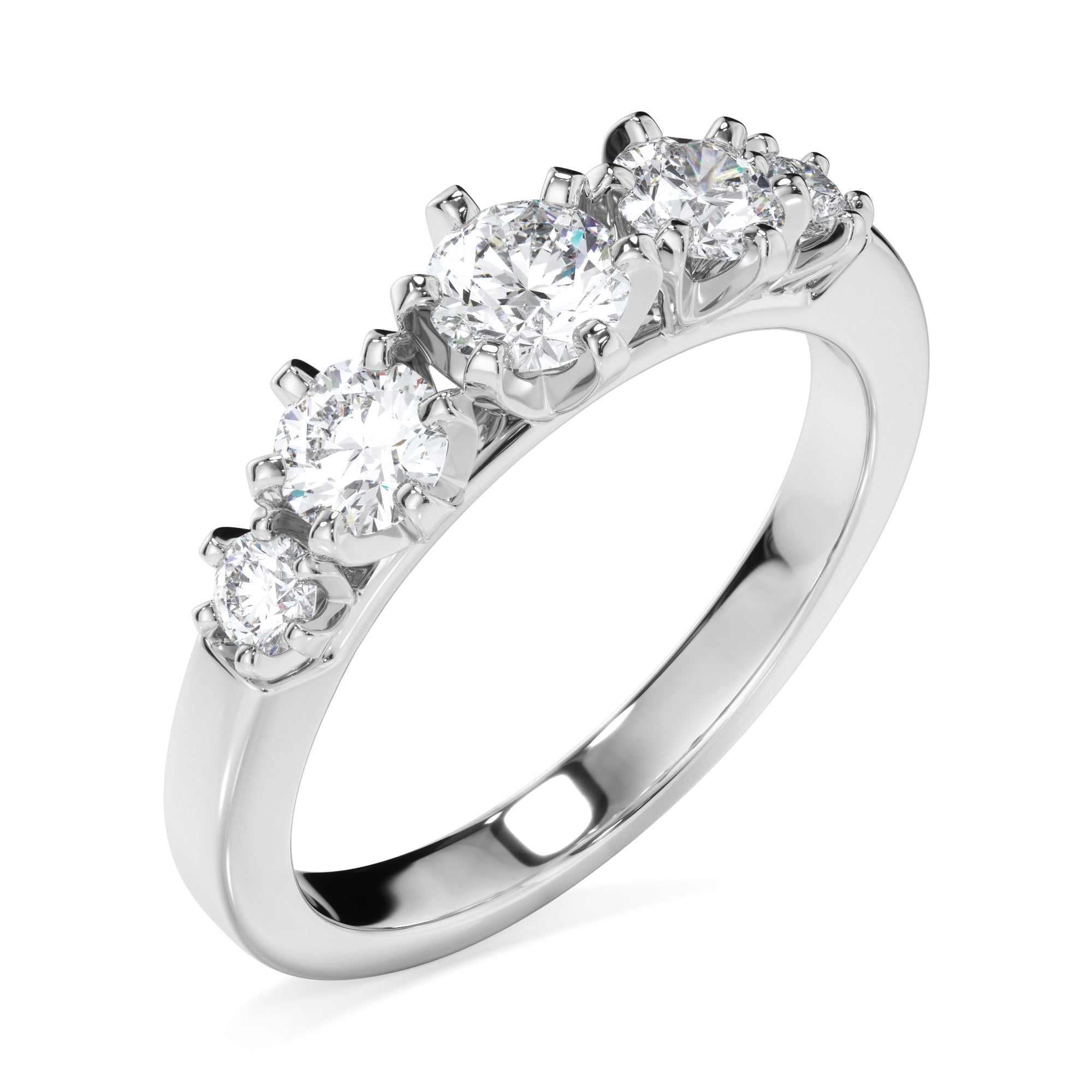 18ct White Gold Round Brilliant Cut Five Stone Ring