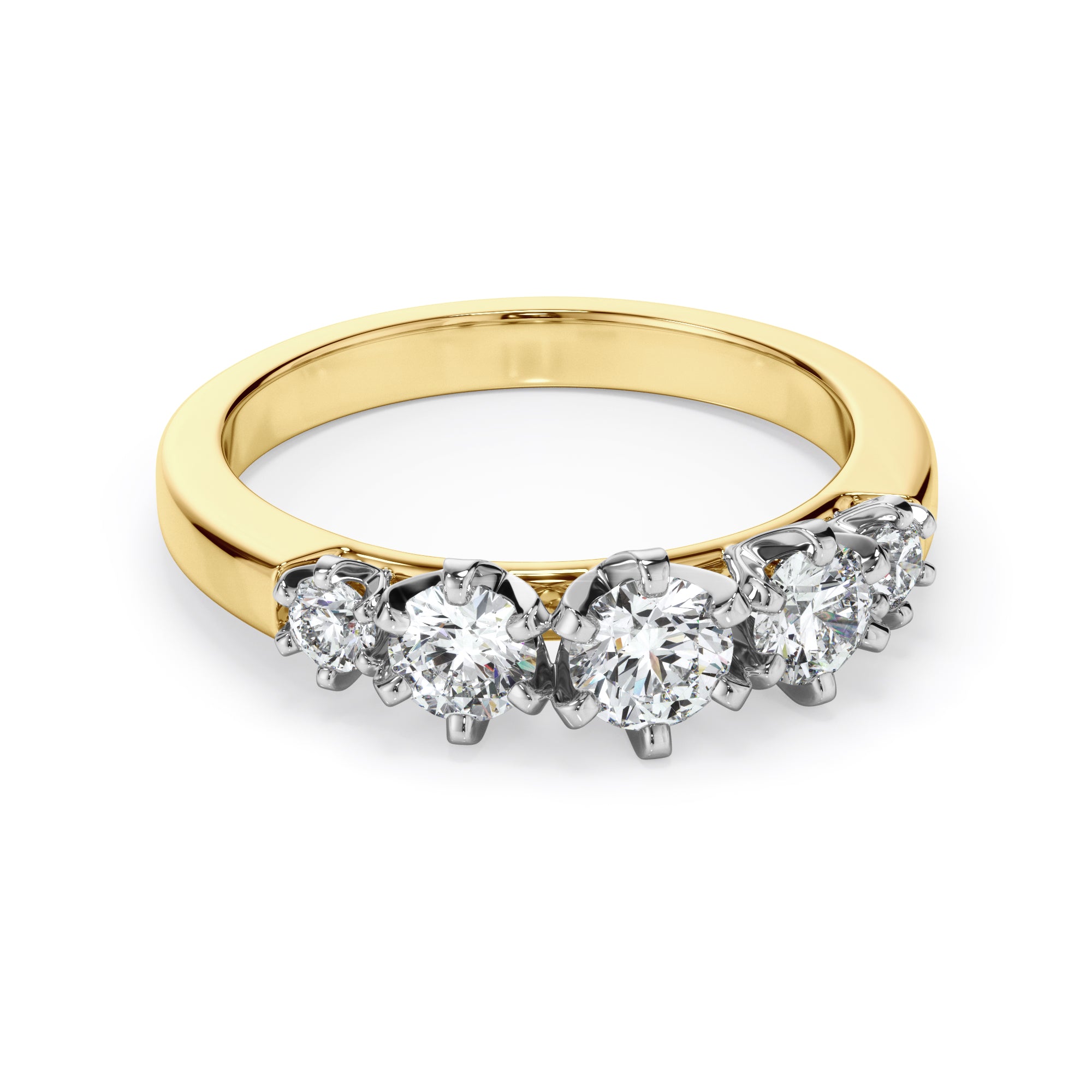18ct Yellow and White Gold Round Brilliant Cut Five Stone Ring