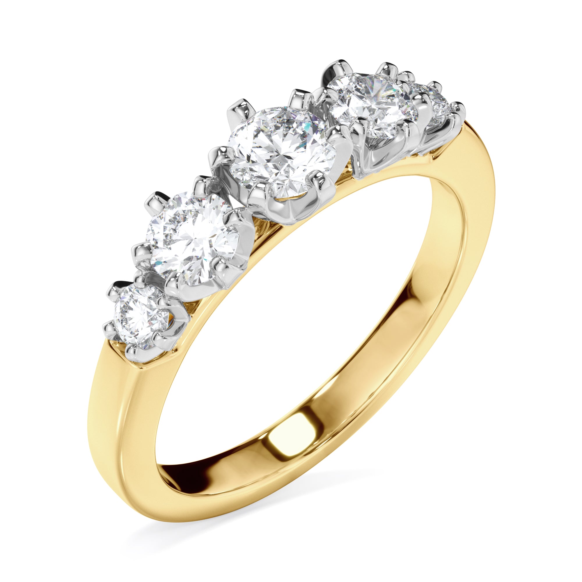18ct Yellow and White Gold Round Brilliant Cut Five Stone Ring