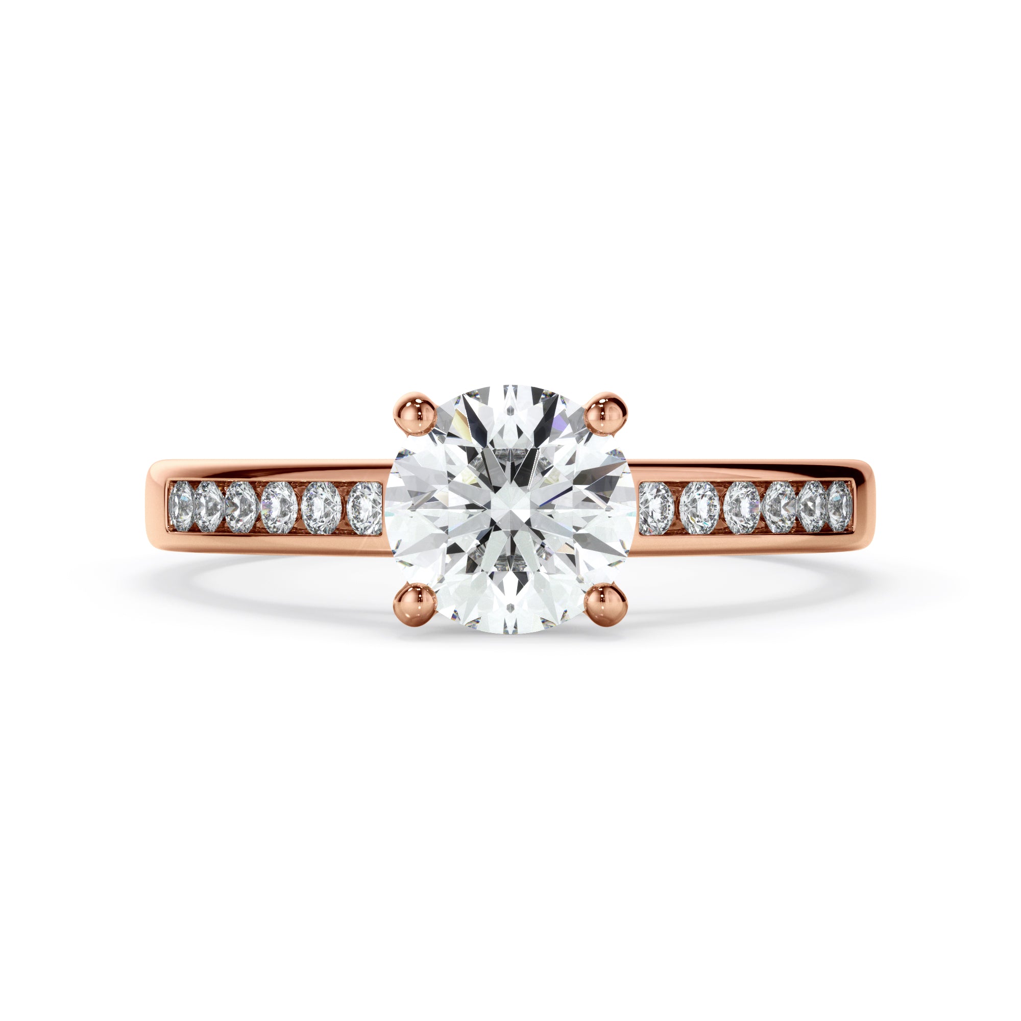 18ct Rose Gold Round Brilliant Cut Solitaire with Diamond Set Shoulders Ring
