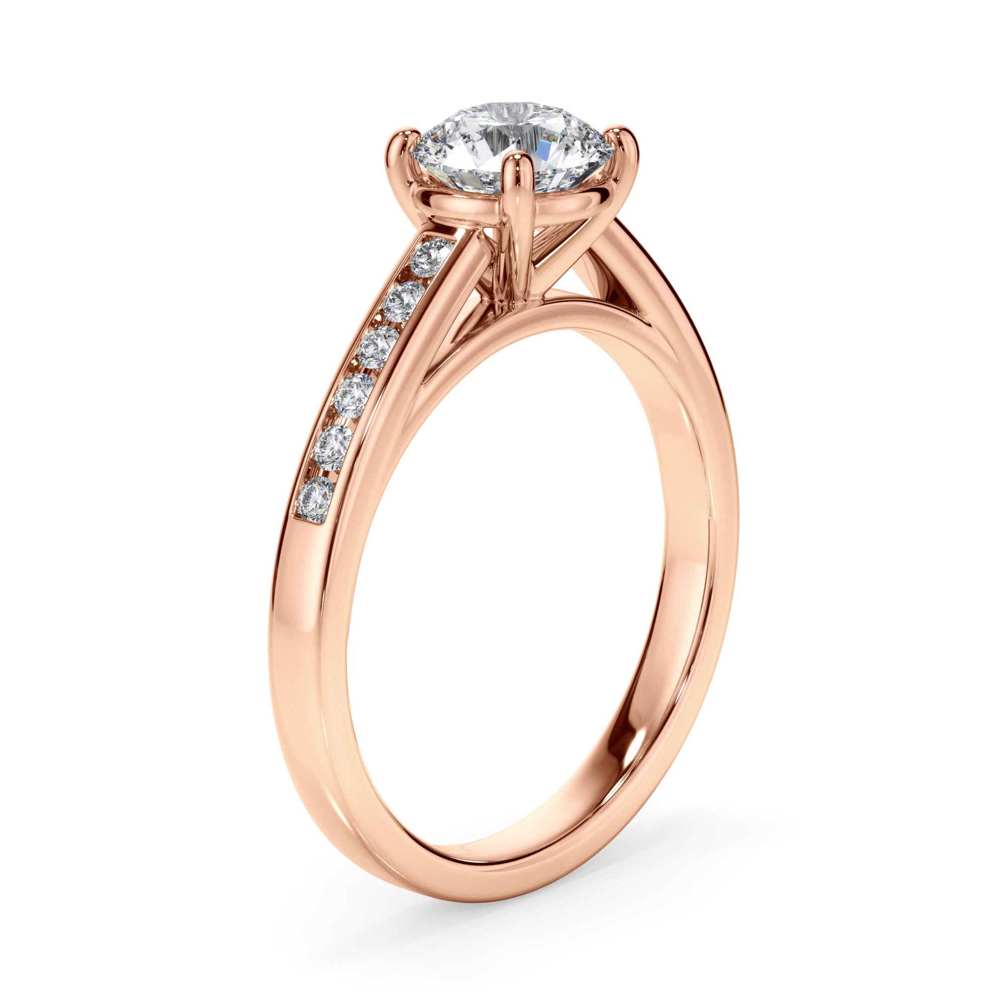 18ct Rose Gold Round Brilliant Cut Solitaire with Diamond Set Shoulders Ring