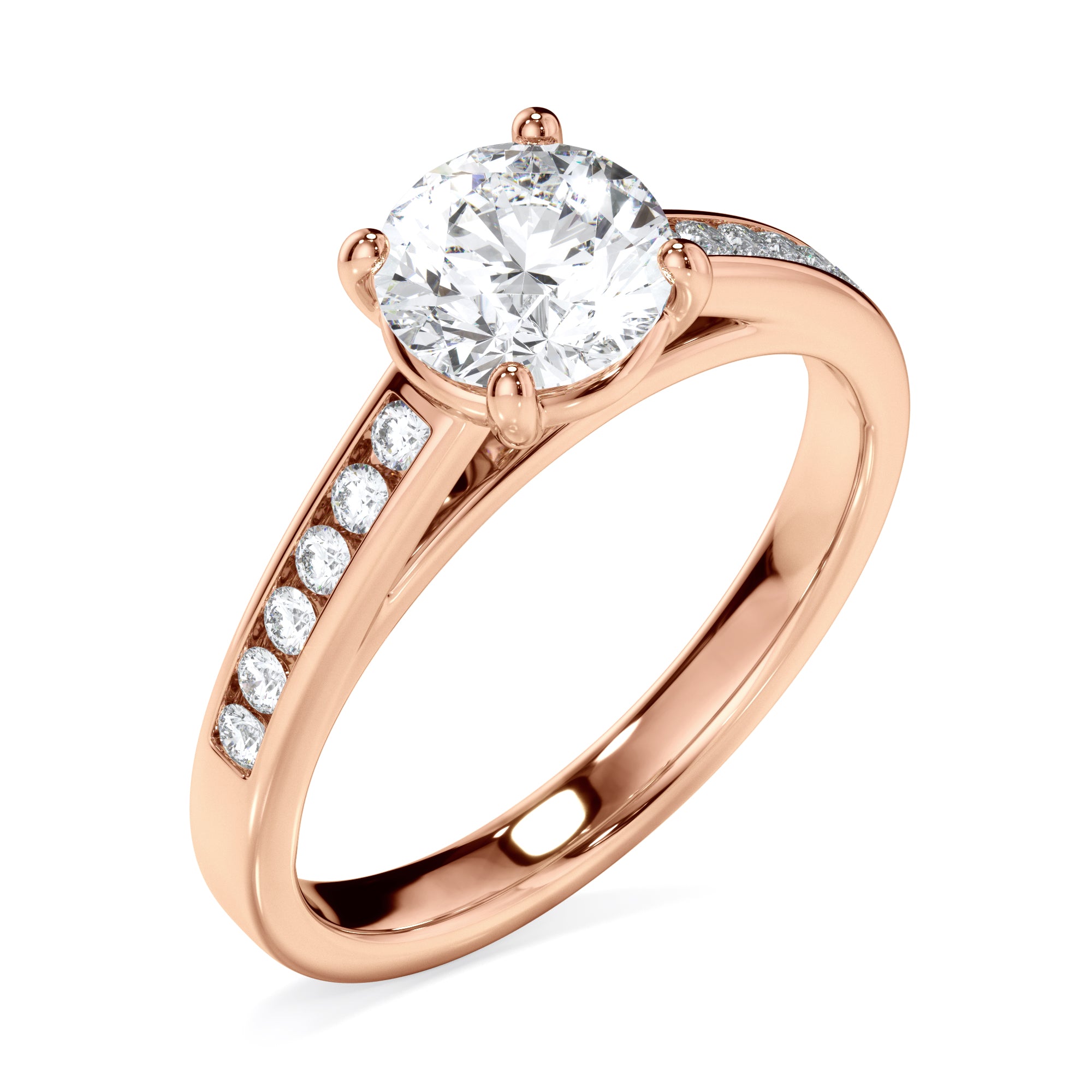 18ct Rose Gold Round Brilliant Cut Solitaire with Diamond Set Shoulders Ring