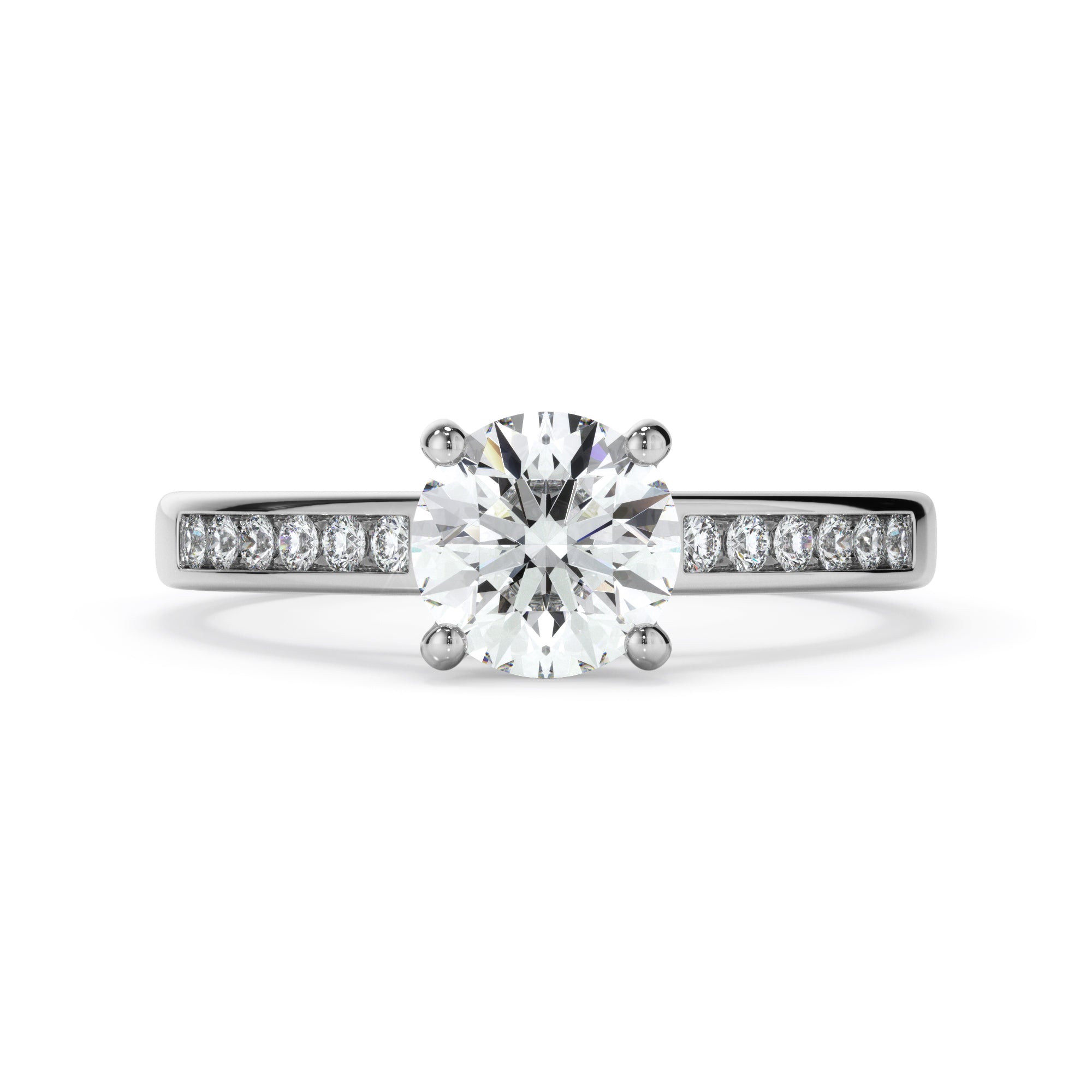 18ct White Gold Round Brilliant Cut Solitaire with Diamond Set Shoulders Ring