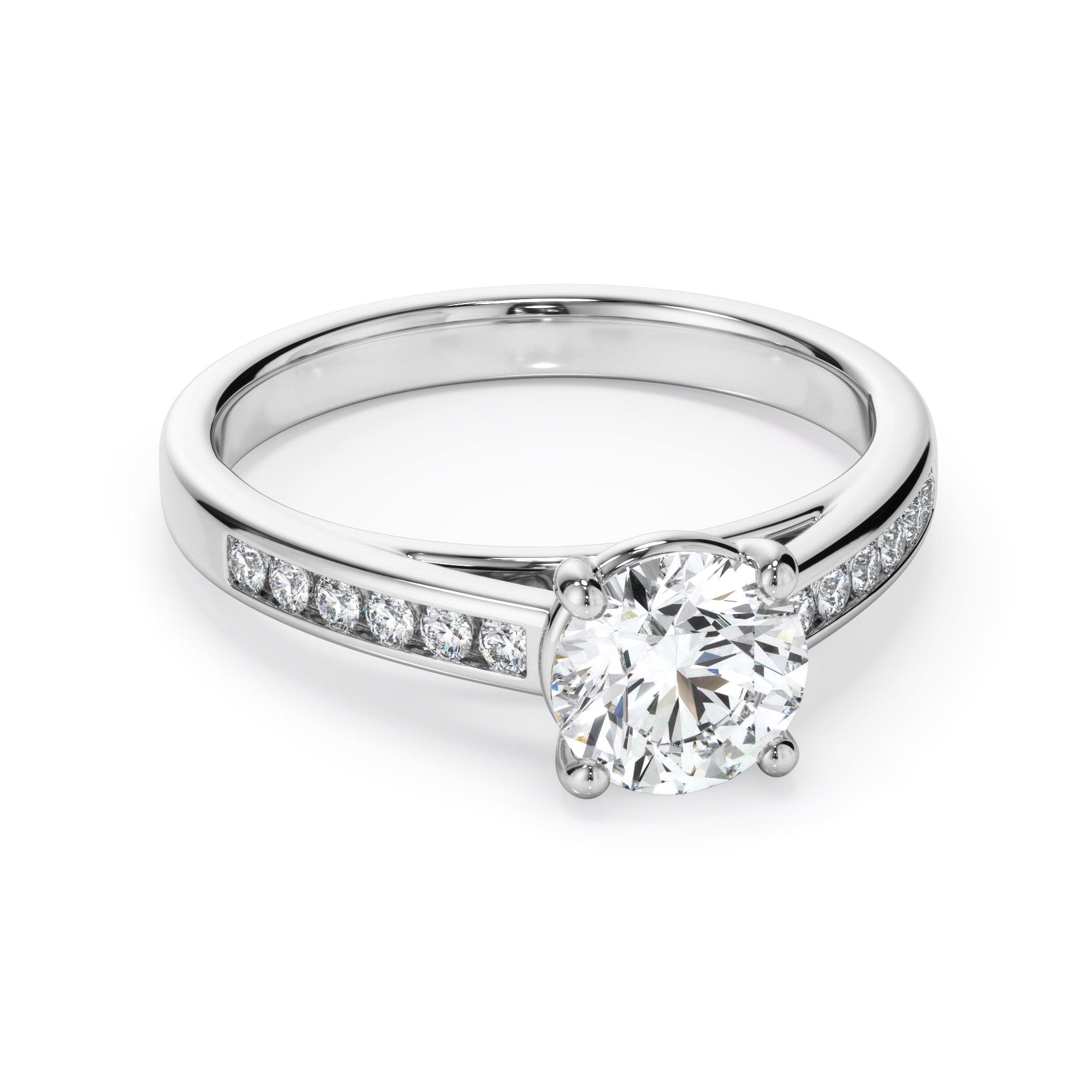 18ct White Gold Round Brilliant Cut Solitaire with Diamond Set Shoulders Ring