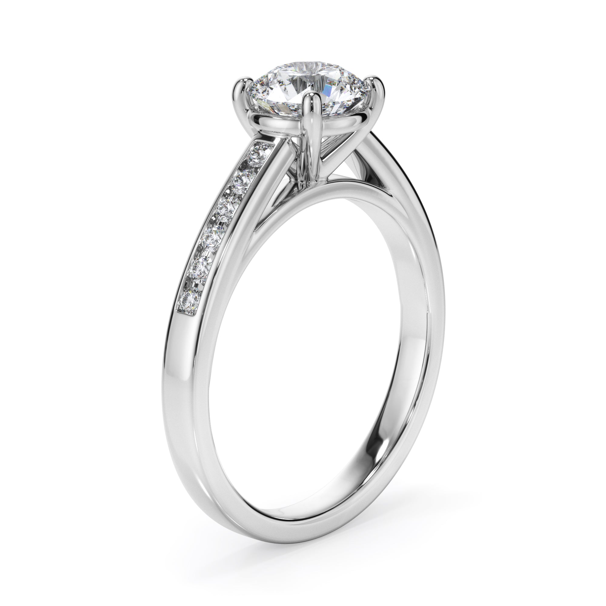 18ct White Gold Round Brilliant Cut Solitaire with Diamond Set Shoulders Ring