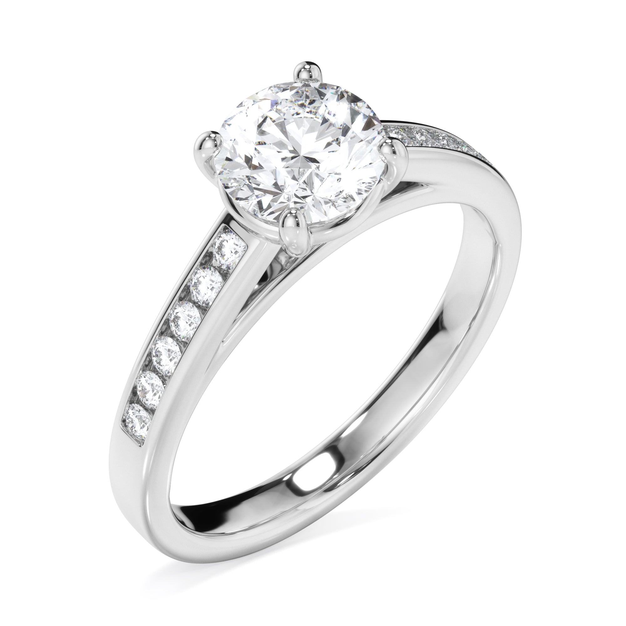 18ct White Gold Round Brilliant Cut Solitaire with Diamond Set Shoulders Ring