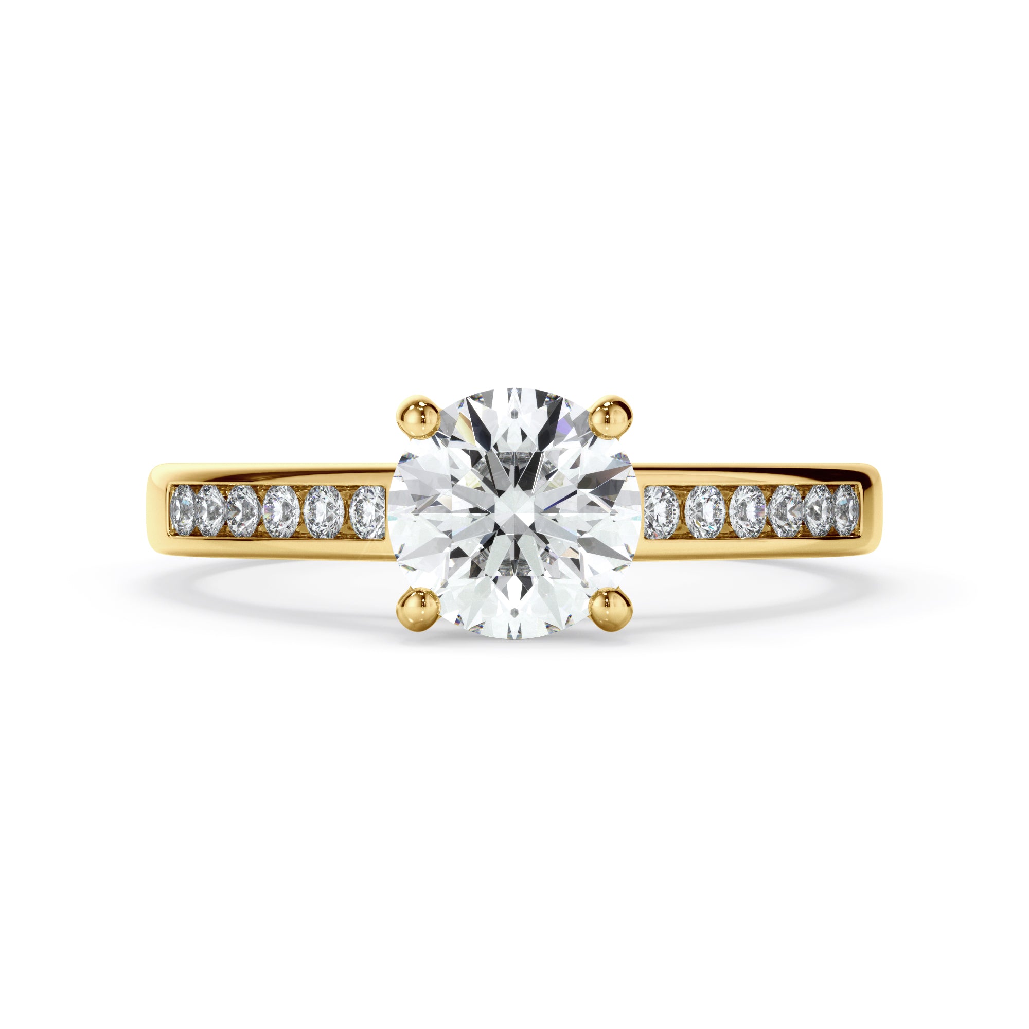 18ct Yellow Gold Round Brilliant Cut Solitaire with Diamond Set Shoulders Ring