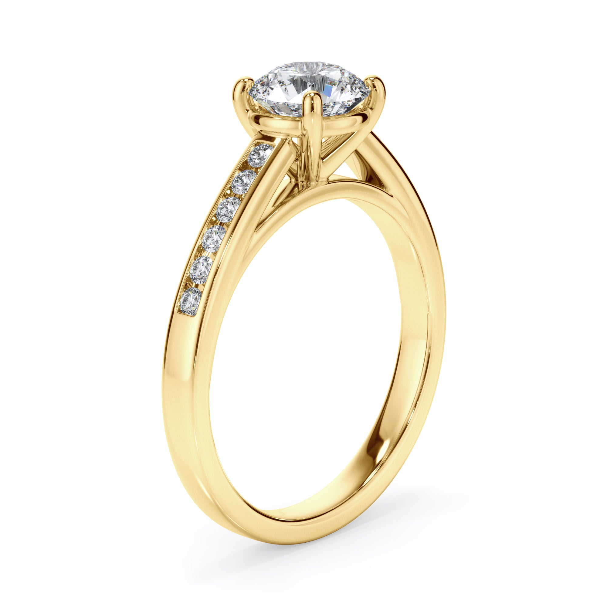 18ct Yellow Gold Round Brilliant Cut Solitaire with Diamond Set Shoulders Ring
