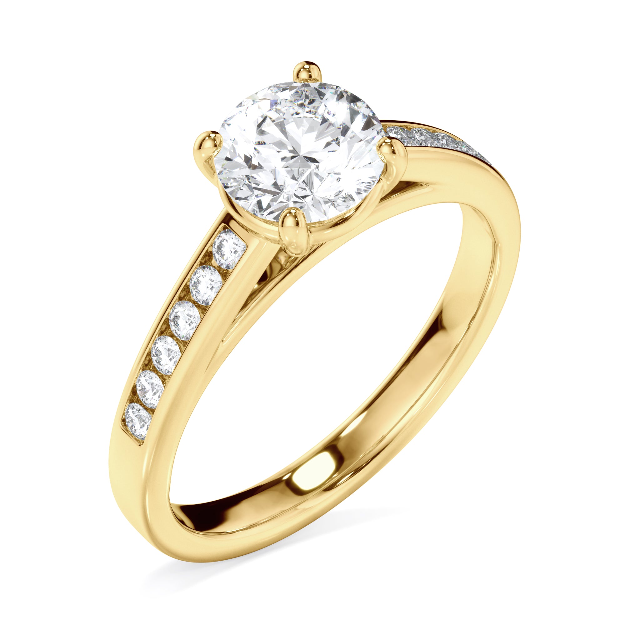 18ct Yellow Gold Round Brilliant Cut Solitaire with Diamond Set Shoulders Ring