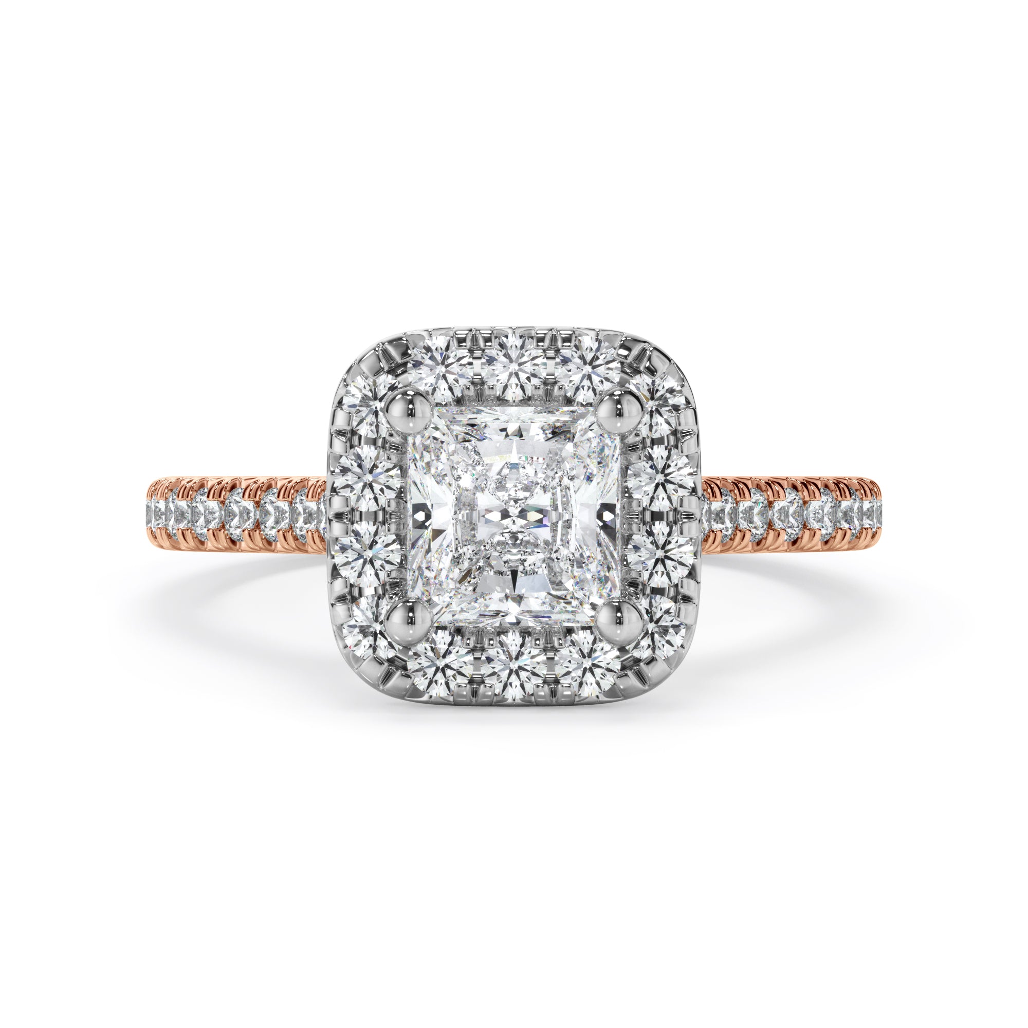 18ct Rose Gold Cushion Cut Halo Diamond Engagement Ring