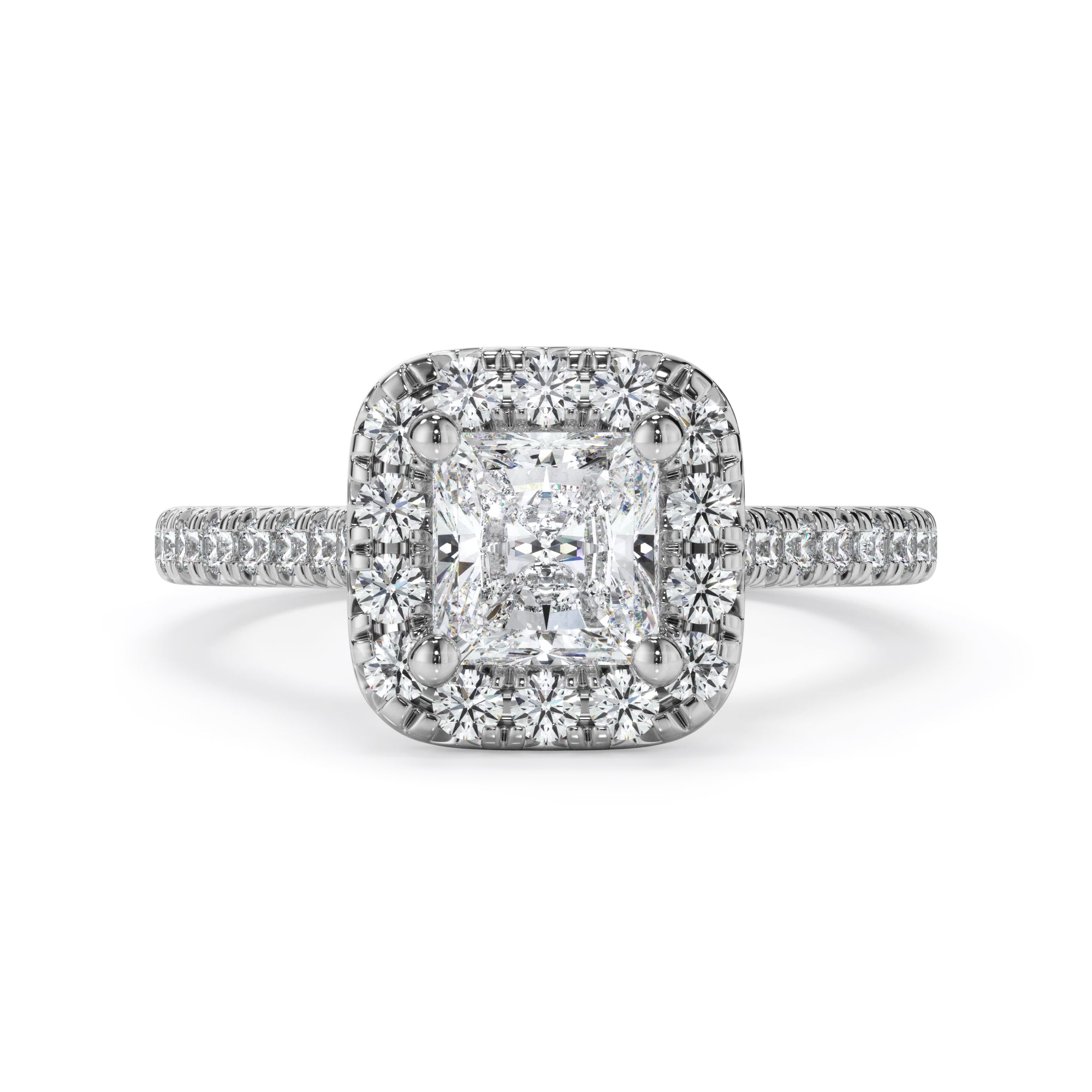 18ct White Gold Cushion Cut Halo Diamond Engagement Ring