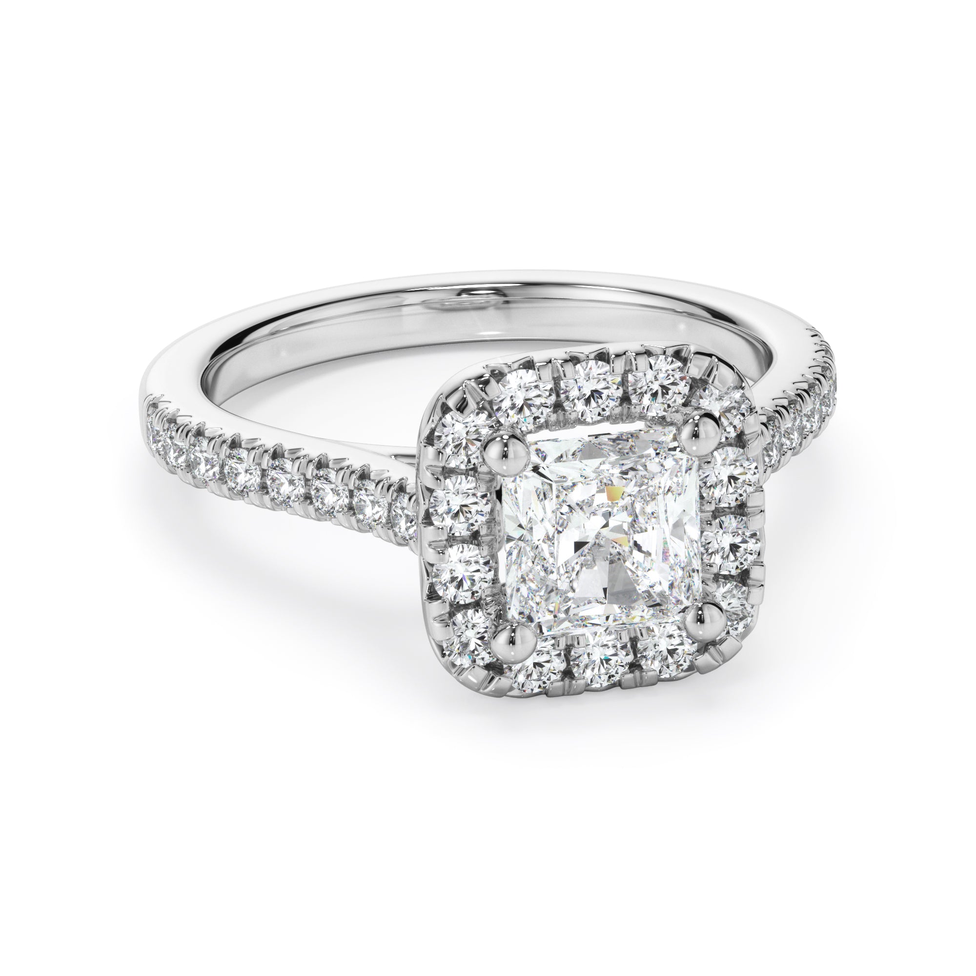 18ct White Gold Cushion Cut Halo Diamond Engagement Ring