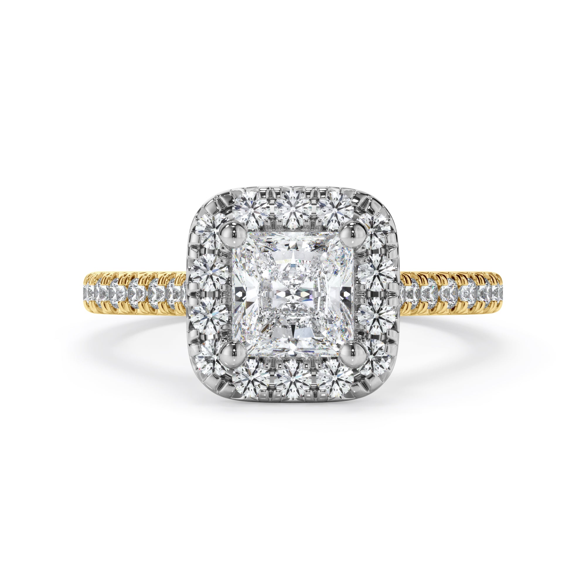 18ct Yellow Gold Cushion Cut Halo Diamond Engagement Ring