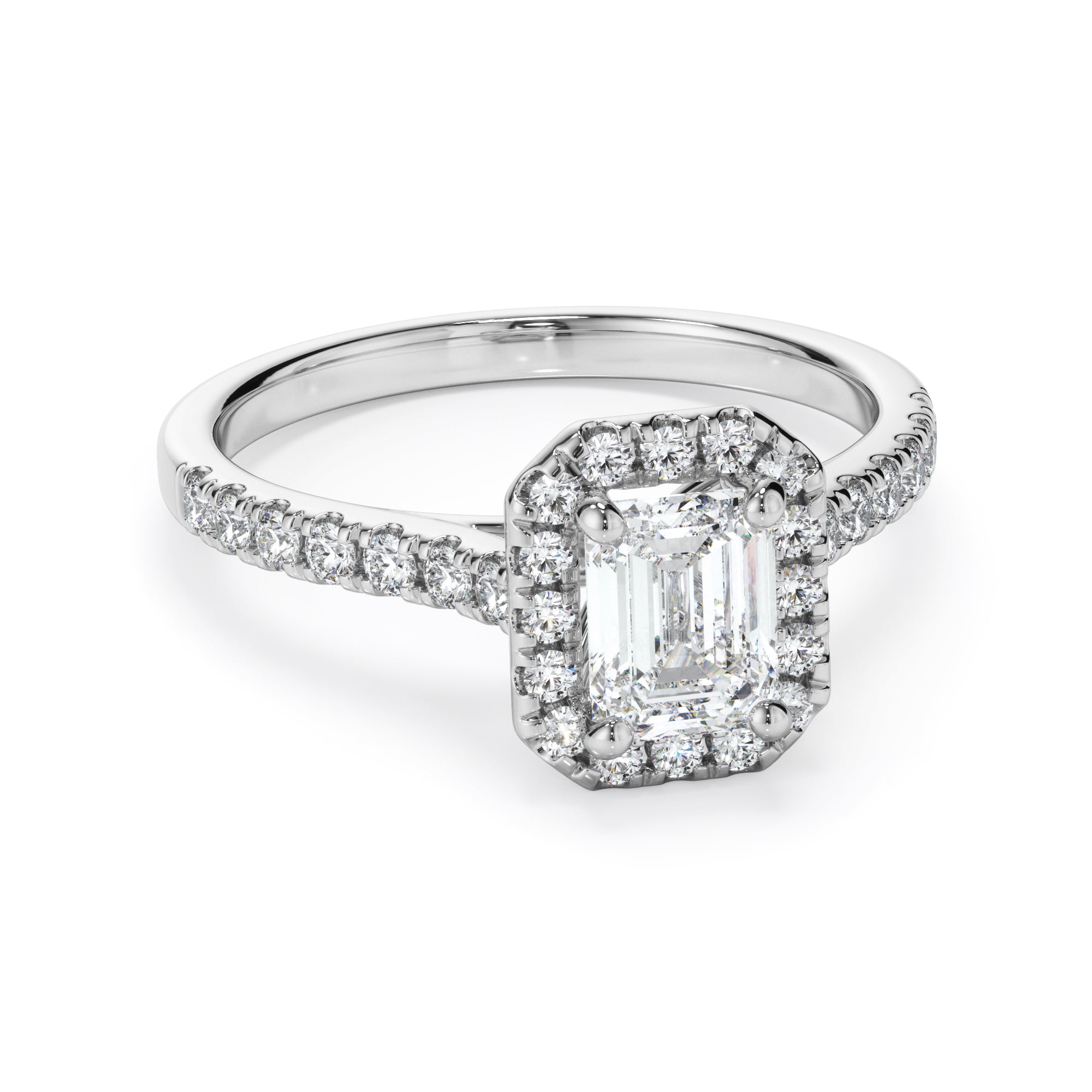 Platinum Emerald Cut Halo Diamond Engagement Ring