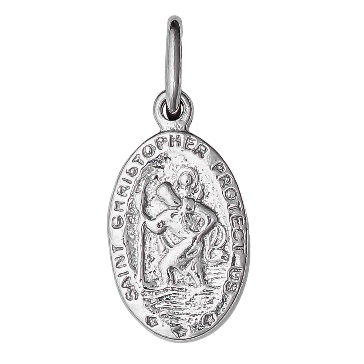 Rhodium Plated Sterling Silver St Christopher Oval Medallion Pendant