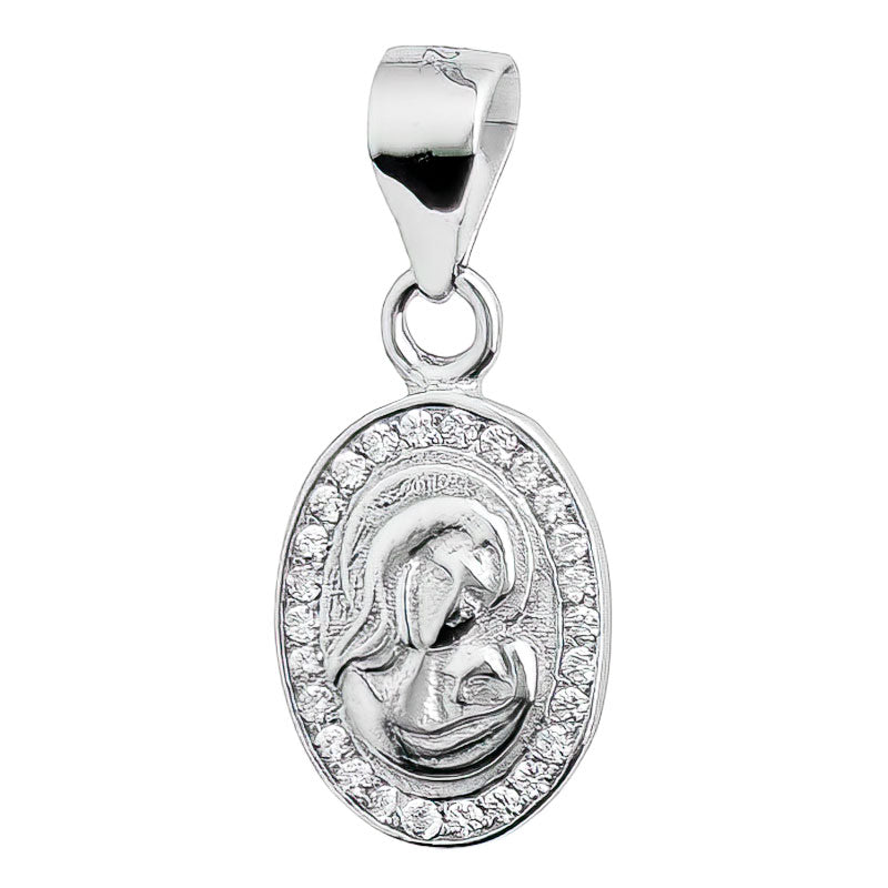 Rhodium Plated Sterling Silver Mother Mary Pendant