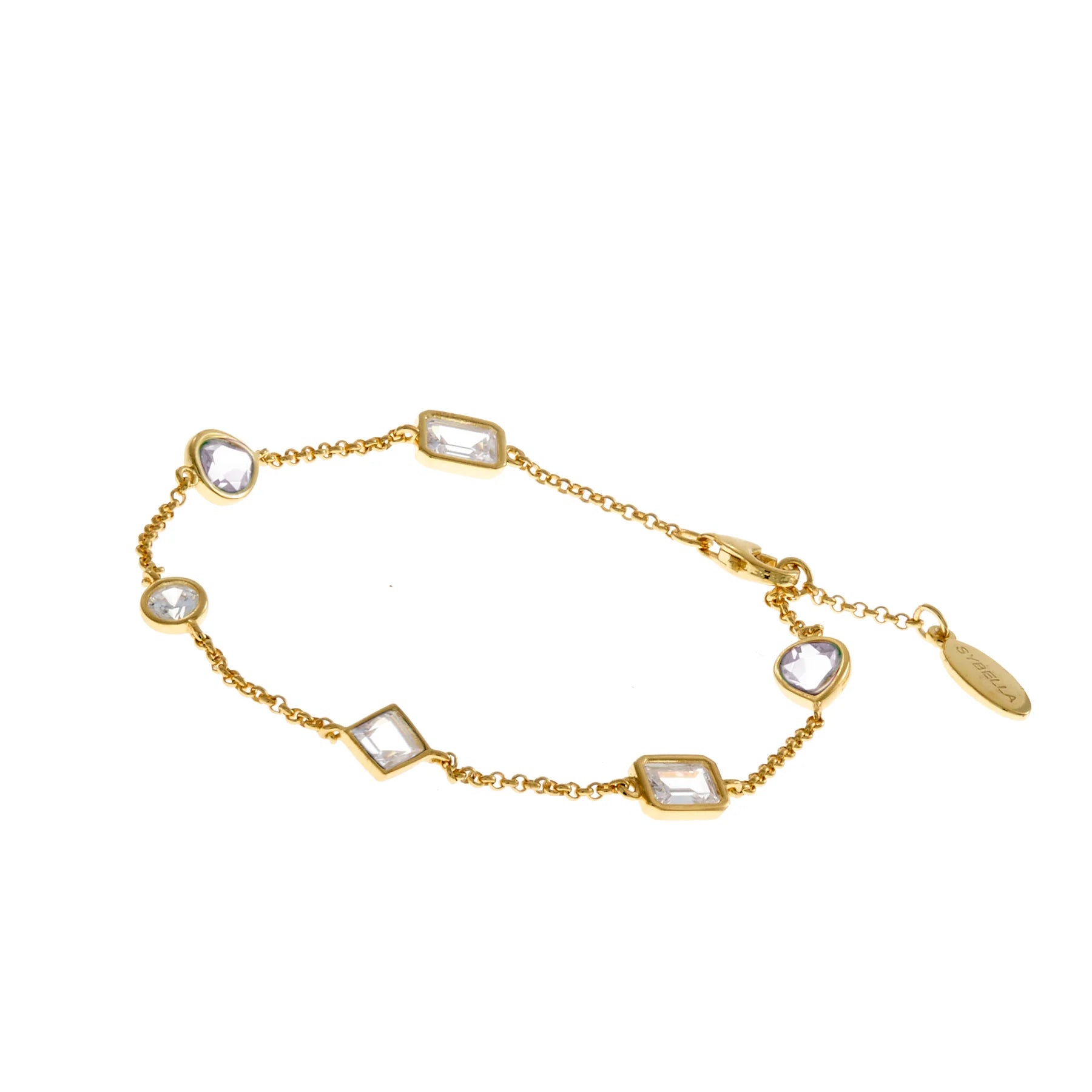 Sybella Mila Gold Plate Multi shape cubic Zirconia Bracelet