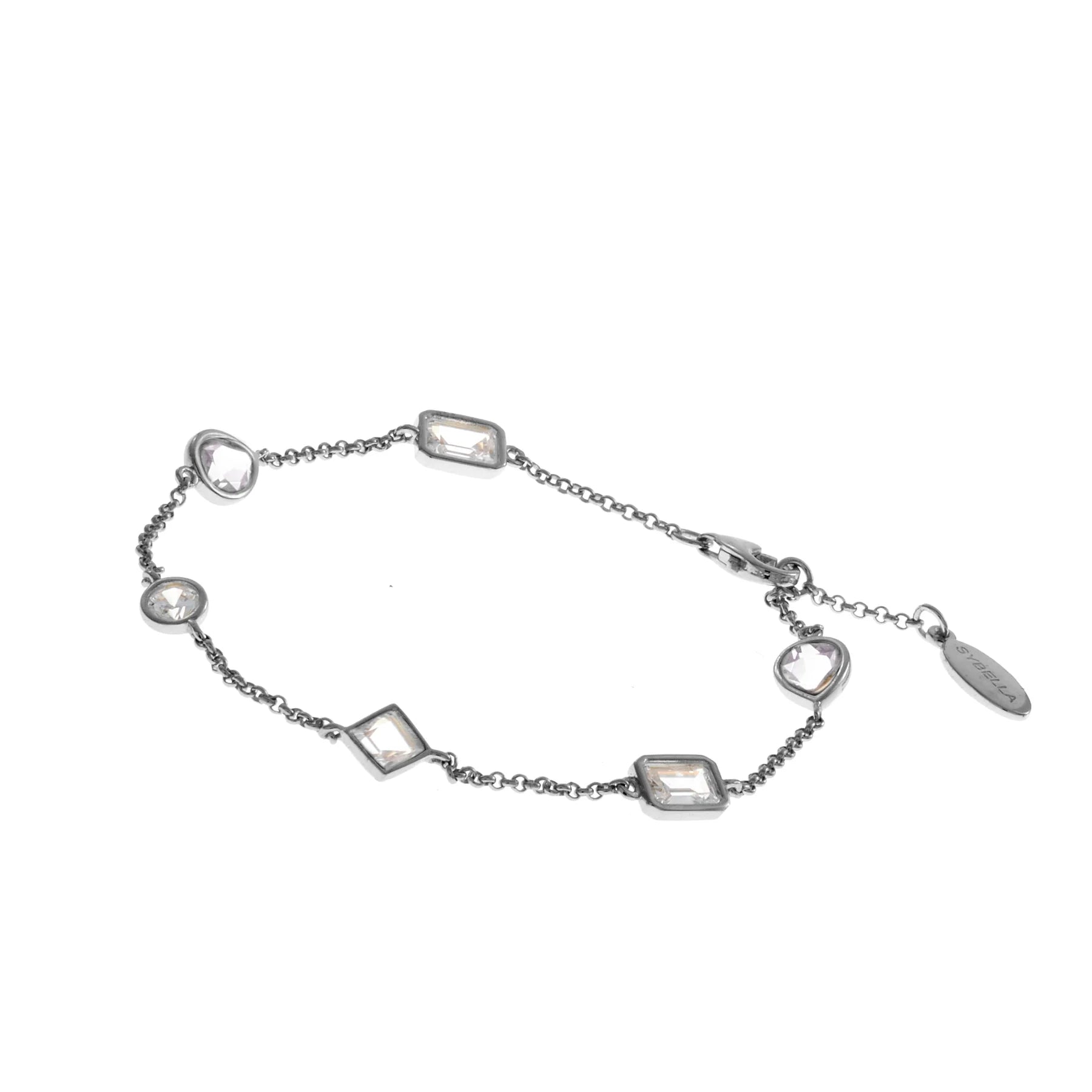 Sybella Mila Rhodium Plate Multi shape cubic Zirconia Bracelet