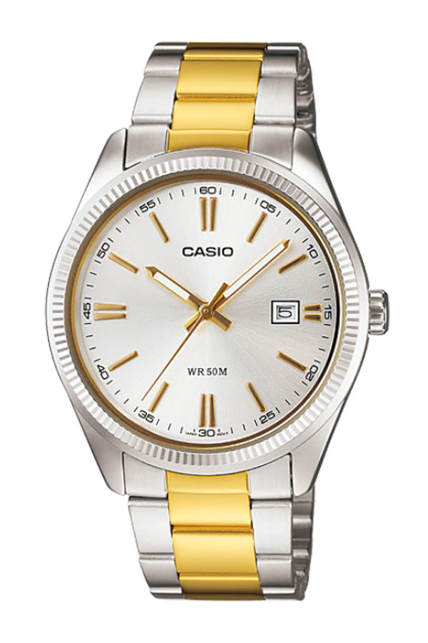 Casio Gents Analogue White and Gold steel watch
