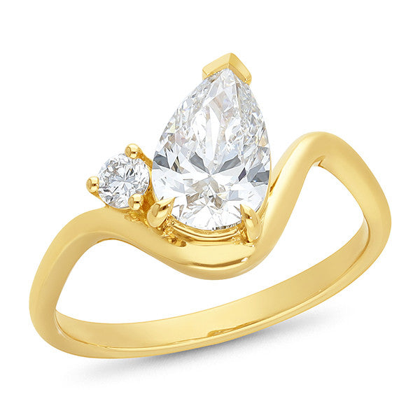 9ct Yellow Gold Lab Grown Diamond Pear Cut and Round Brilliant Cut Ring