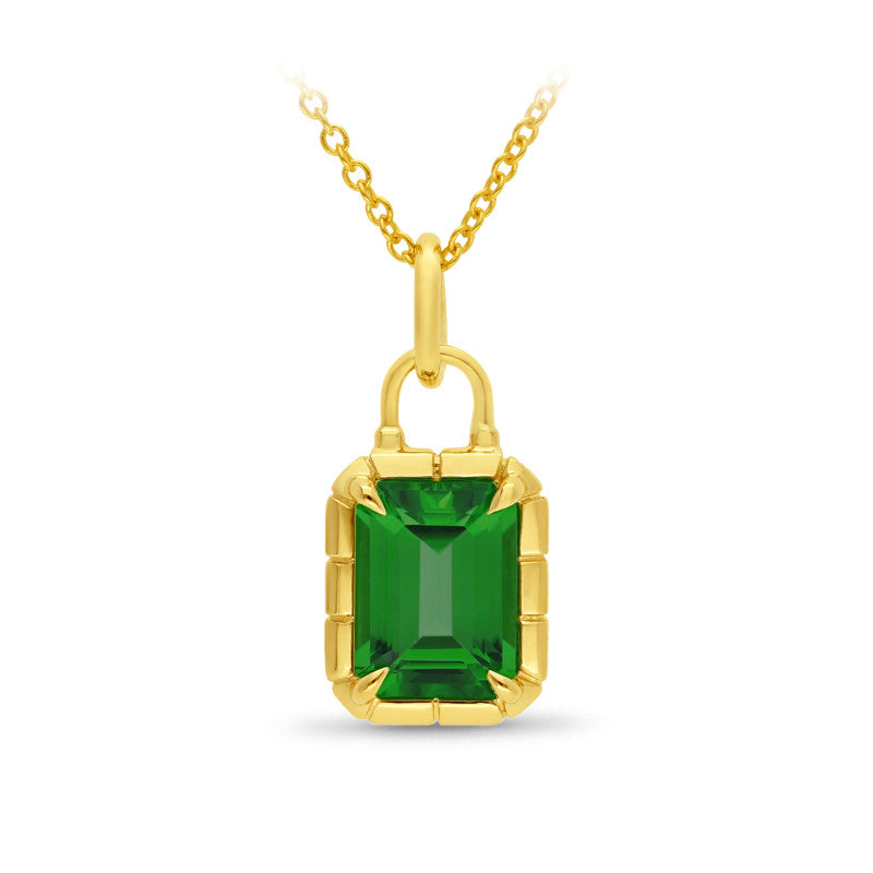 9ct Yellow Gold Octagonal Bezel Set Synthetic Emerald Pendant