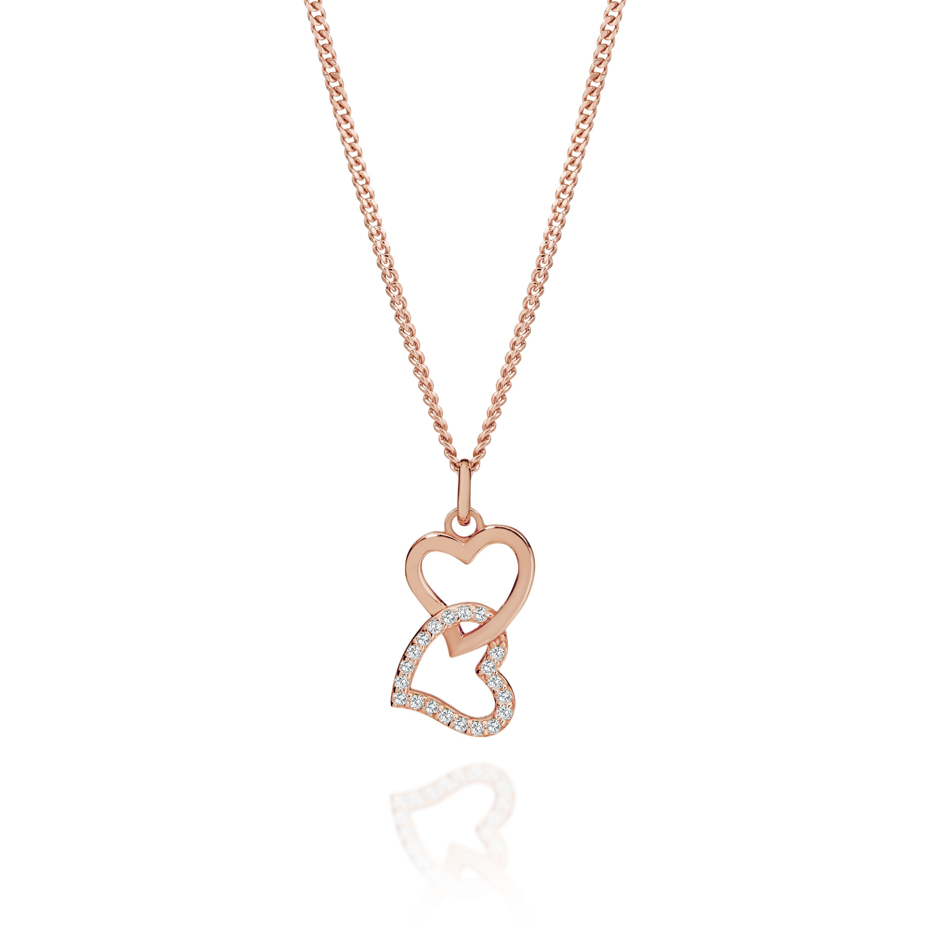 Rose Gold Plated Cubic Zirconia Set Double Heart Pendant