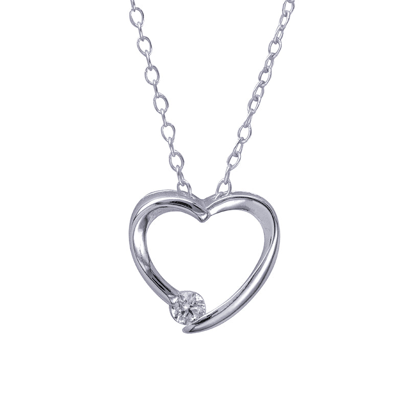Sterlin Silver Open Cubic Zirconia Heart Pendant with Chain