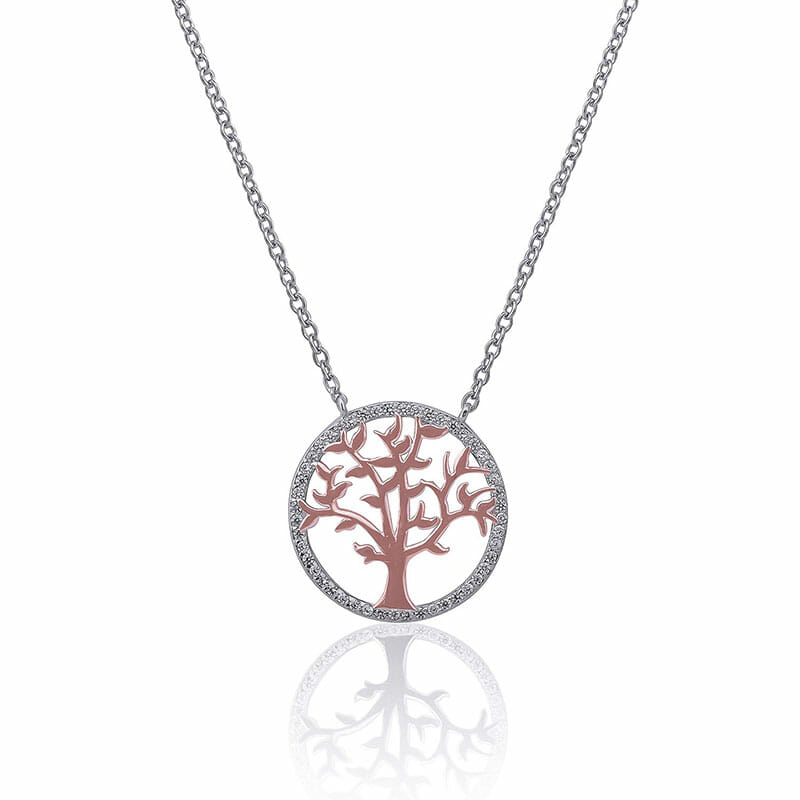 Rose Plated Sterling Silver Tree of Life Necklace