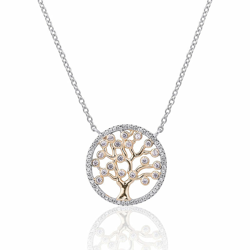 Rhodium Plated sterling Silver Tree of Life Necklace