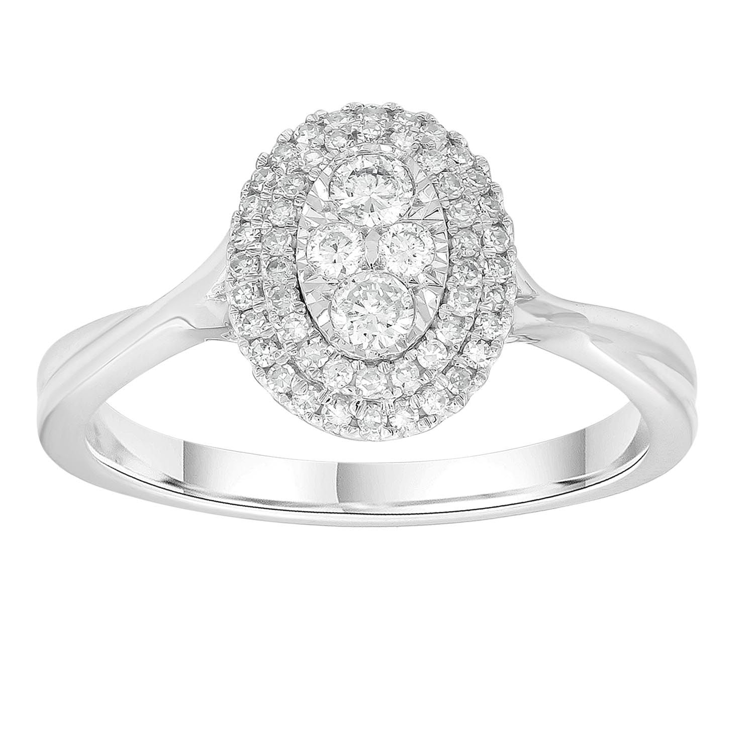 9ct White Gold Diamond 0.30ct Oval Cluster Ring