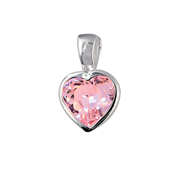 Sterling Silver Pink Cubic Zirconia Heart Pendant