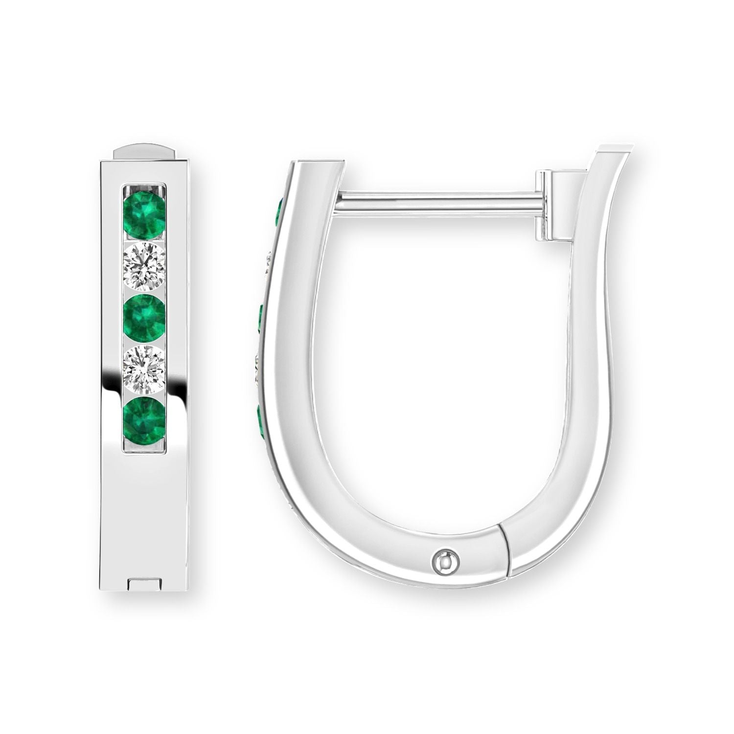 9ct White Gold Created Emerald and Diamond Huggies