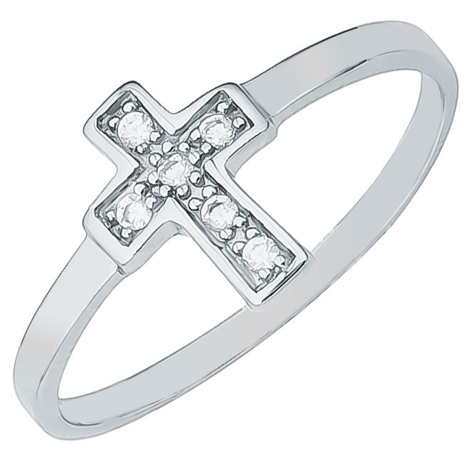 Sterling Silver Cross Cubic Zirconia Set Ring