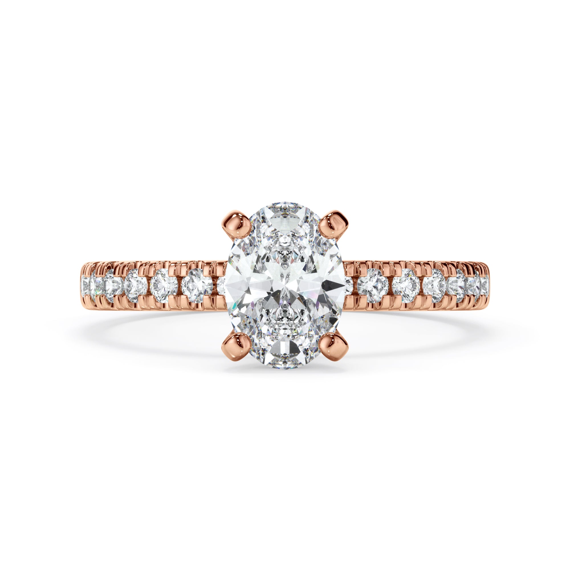 18ct Rose Gold Oval Cut Diamond Engagement Ring with Shoulder Stone
