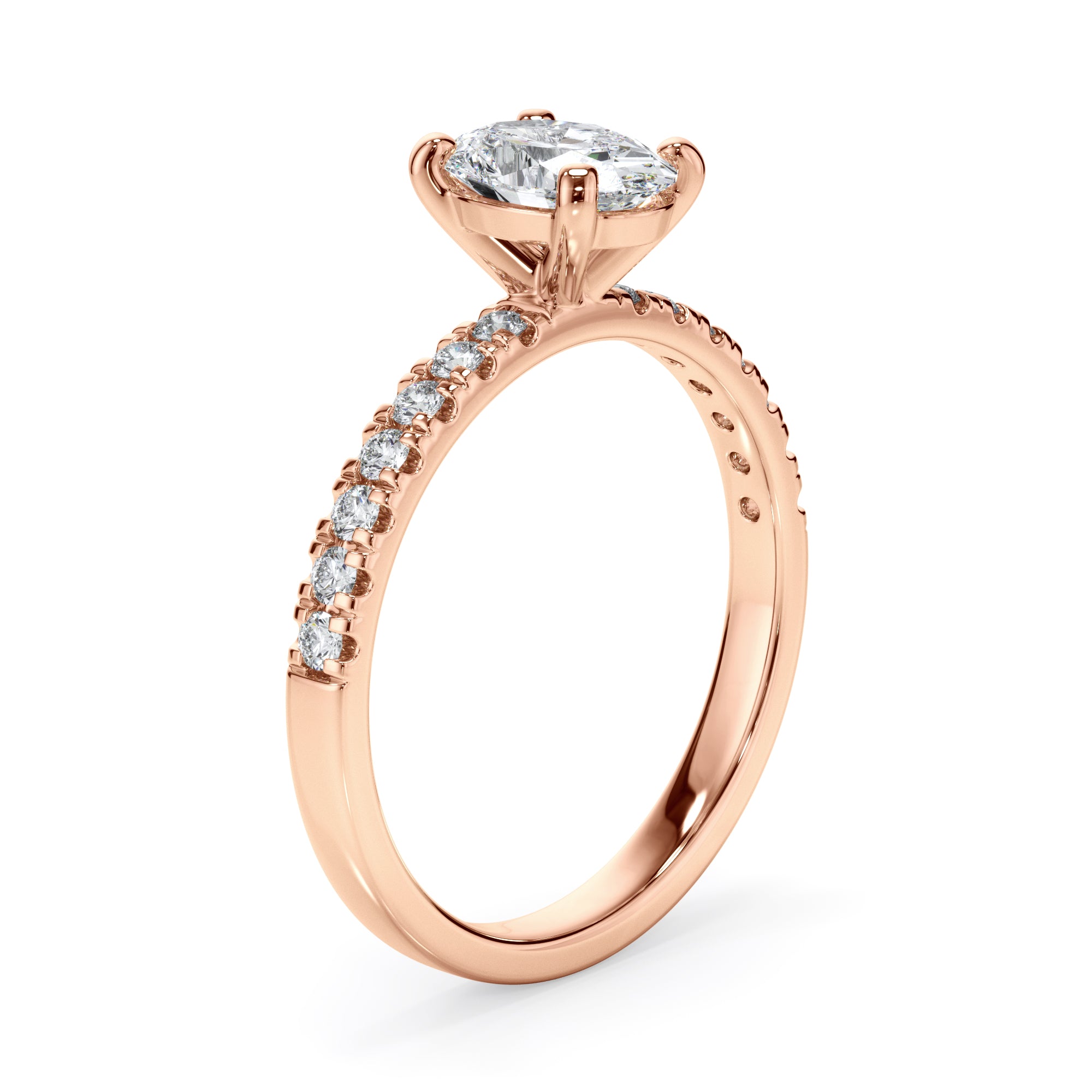 18ct Rose Gold Oval Cut Diamond Engagement Ring with Shoulder Stone