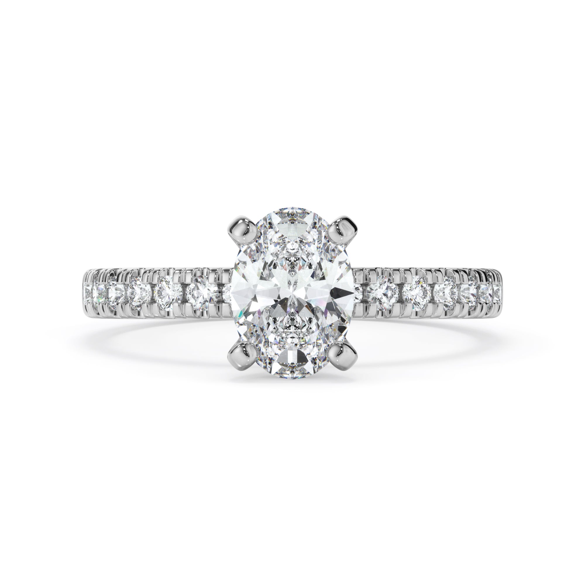 18ct White Gold Oval Cut Diamond Engagement Ring with Shoulder Stone