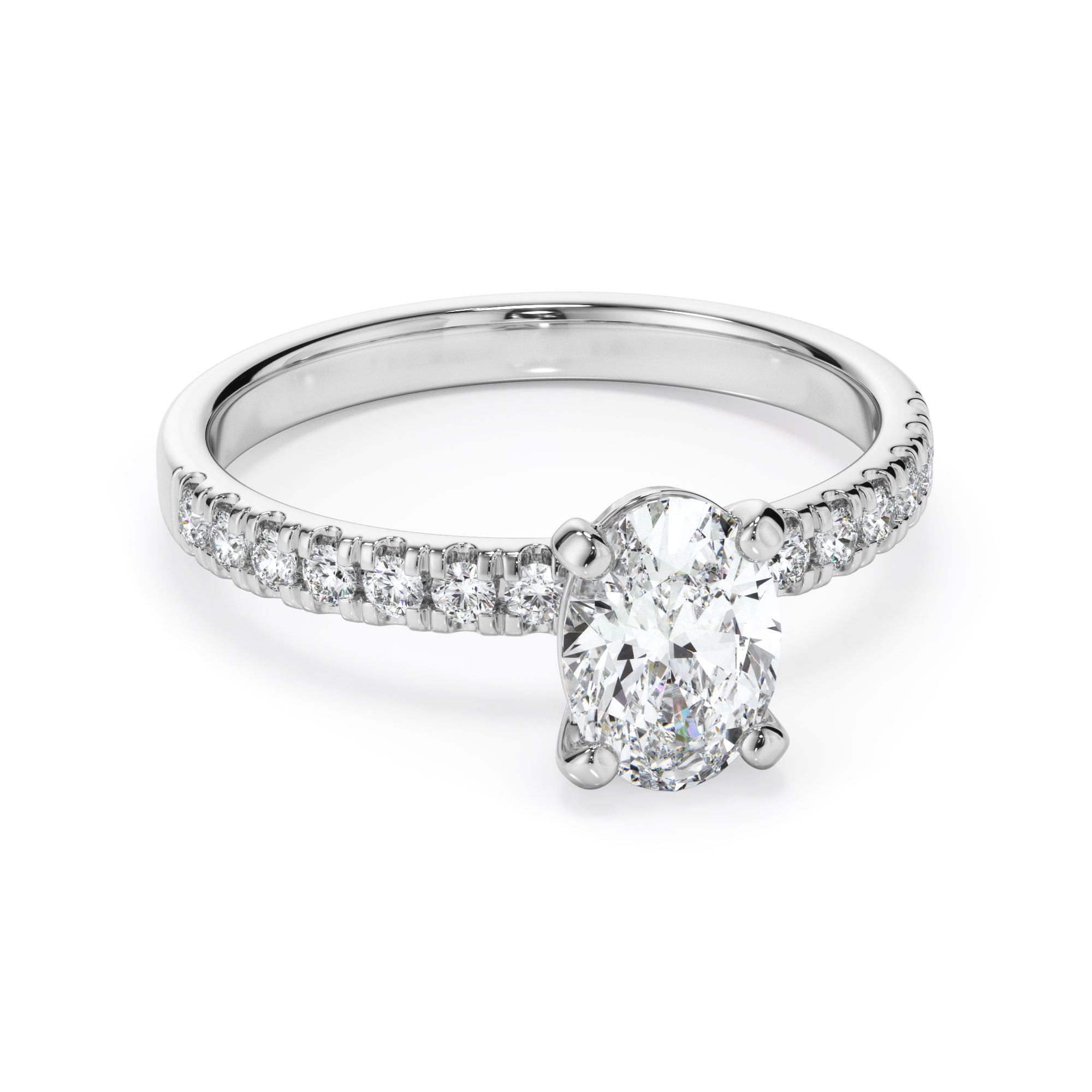 18ct White Gold Oval Cut Diamond Engagement Ring with Shoulder Stone