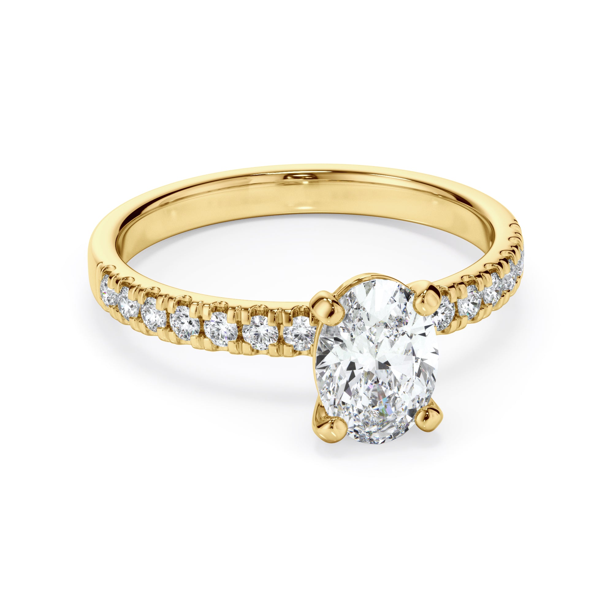 18ct Yellow Gold Oval Cut Diamond Engagement Ring with Shoulder Stone