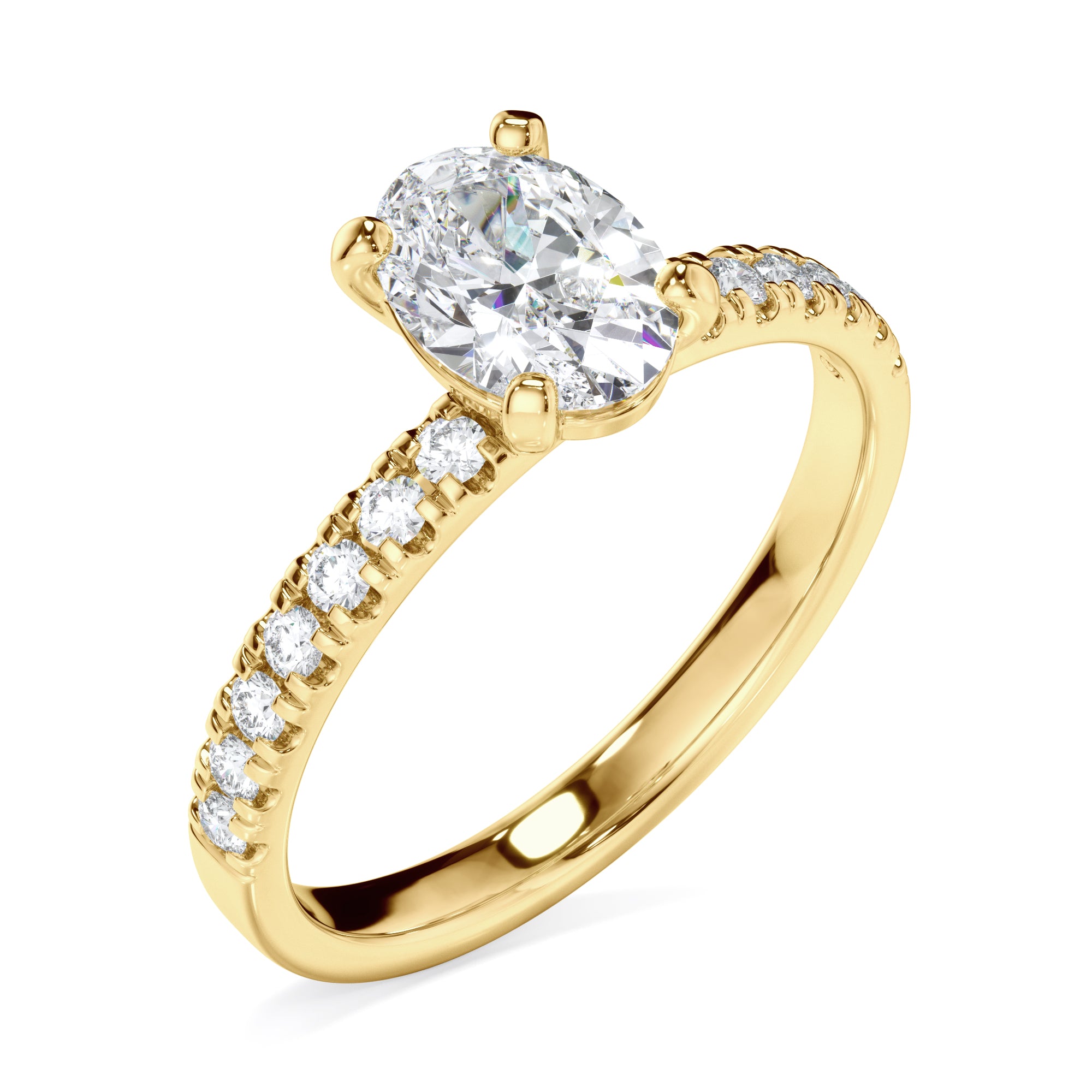 18ct Yellow Gold Oval Cut Diamond Engagement Ring with Shoulder Stone