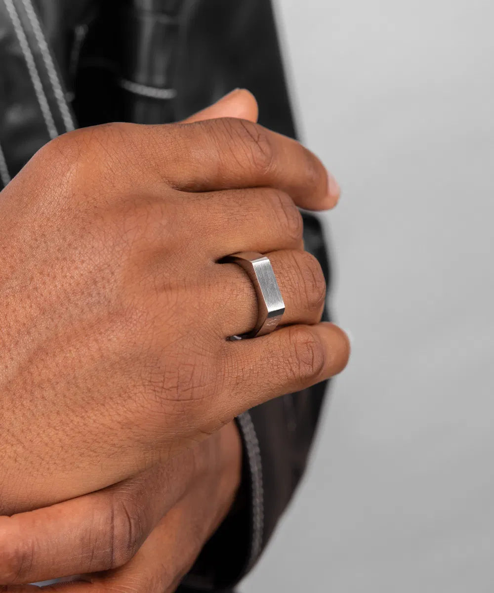 Pig and Hen Signet Ring 6mm Slim Silver