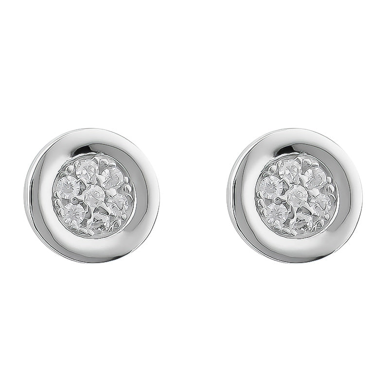 Rhodium Plated Sterling Silver Round Cubic Zirconia Stud Earrings