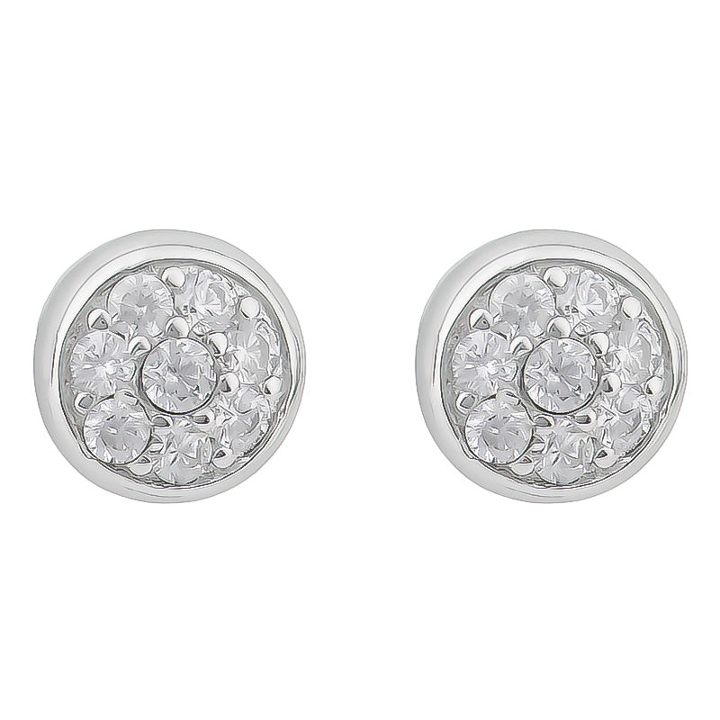 Rhodium Plated Sterling Silver Cubic Zirconia Clister Stud Earrings